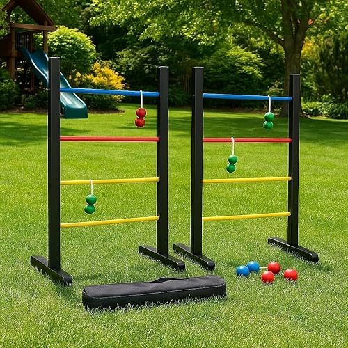Miniatura 17 de Pro Ladder Toss - Juego de juego para interiores y exteriores, para juegos de patio y césped, con 6 bolas de goma suave, soportes de barras
