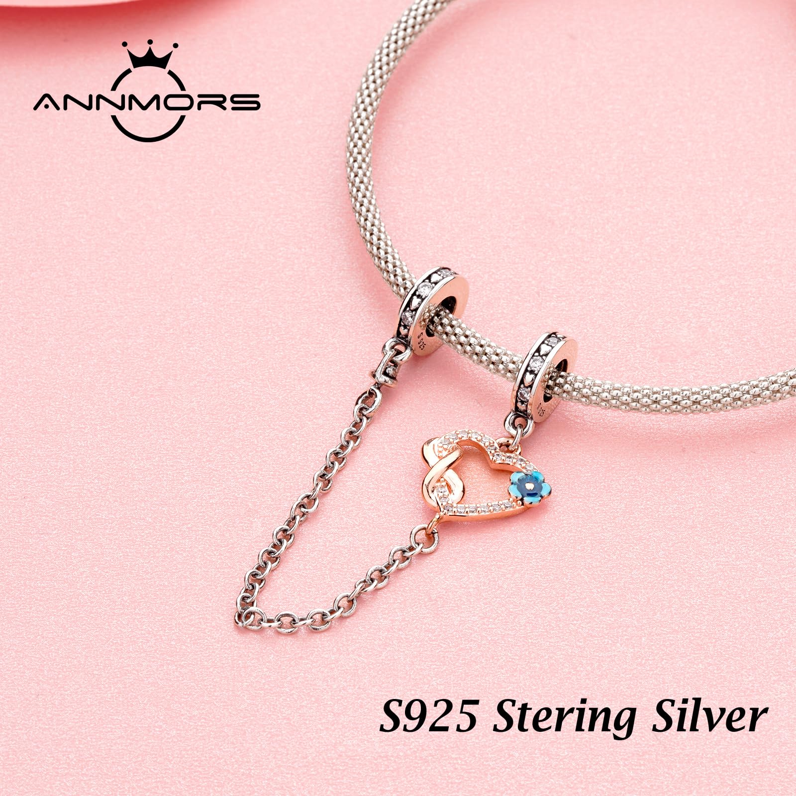 Annmors 925 Sterling Silver Clips Distanziatore Catena di Sicurezza Ferma Ciondoli Ciondolo in Vetro di Murano per Donna Bracciale Collana Gioielli Regalo
