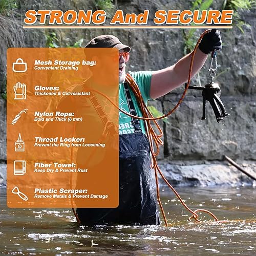 Miniatura 27 de Kit de pesca con imán, imanes de pesca de 600 libras con cuerda de nailon de 65 pies, imán de neodimio de una sola cara para recuperar en Rive Azul