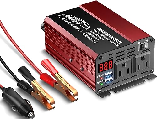 Miniatura 1 de Inversor de corriente de 400W DC 12V a 110V AC Convertidor de inversor de coche con puertos de carga USB duales de 4.8A y salidas de CA duales