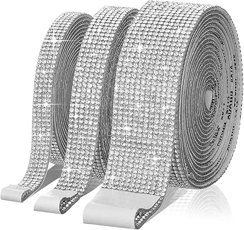 3 rollos de cinta autoadhesiva de diamantes de imitación de 9 yardas, rollo de cinta de diamantes de imitación de plata con tiras de diamantes de