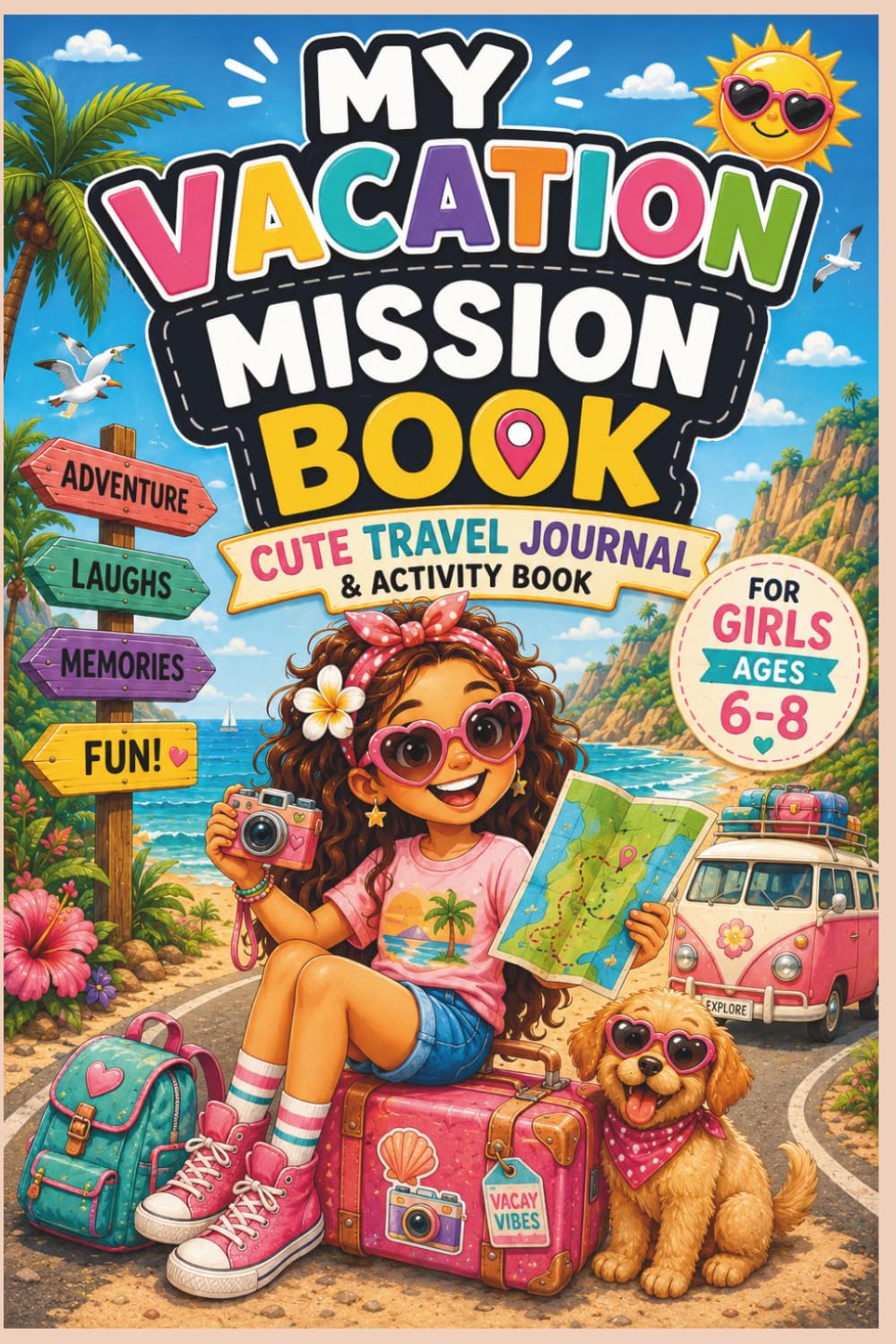 My Vacation Mission Book Cute Travel Journal & Activity Book for Girls Ages 6–8: 90 pages of Fun Vacation Missions, Drawing Pages, Games, Funny Activities, Travel Fun for Summer Trips