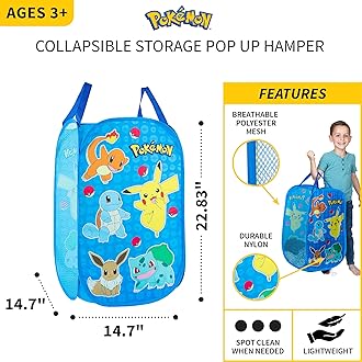 POKEMON Room Collapsible Storage Bin Pop Up Hamper, One Size, Pokemon