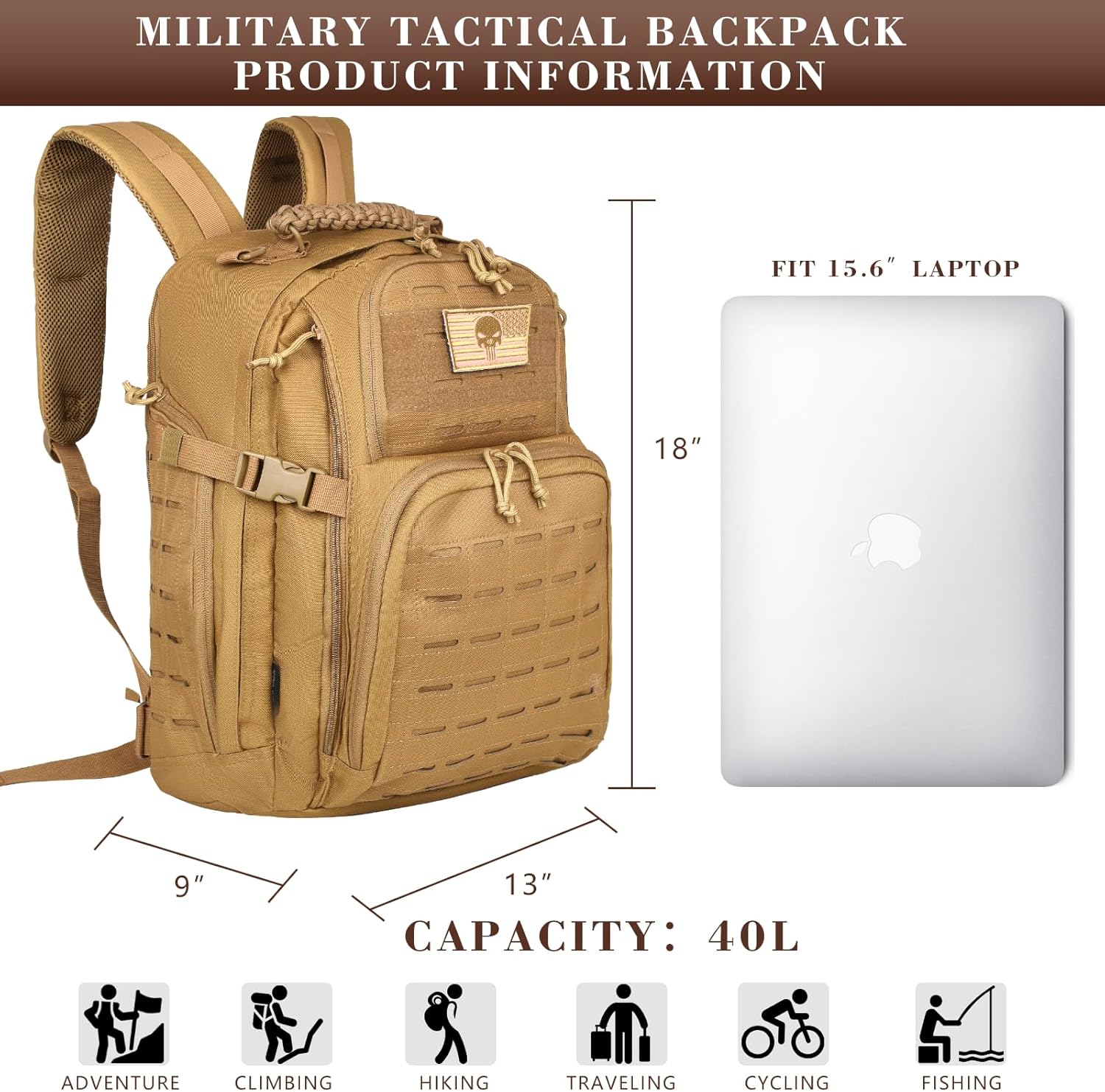 Military Tactical Backpack, 40L Tactical Backpack for Men, Army 3 Days Assault Pack, Military Molle Backpack Waterproof, EDC Hiking Bug Out Bag with Water Bladder Compartment, Hiking Rucksack - Image 2