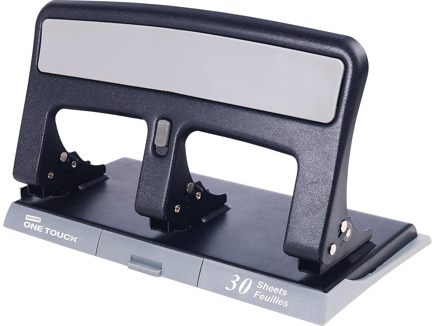 Staples One‑Touch Heavy‑Duty 3‑Hole Punch, 30‑Sheet Capacity, Black – Low‑Force Punch
