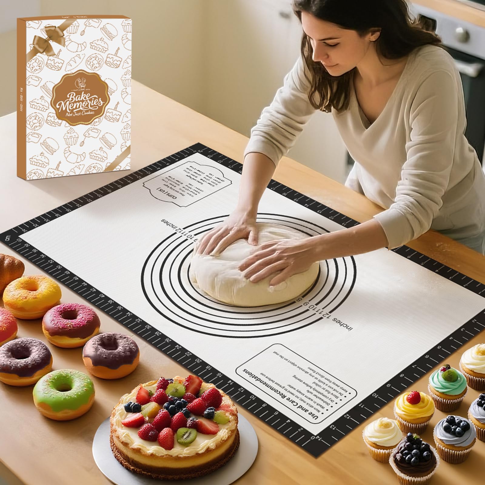 Silikon-Teigmatte für Macaron, Kekse & Pizza Backen, rutschfeste Gebäck- & Brot-Rollmatte