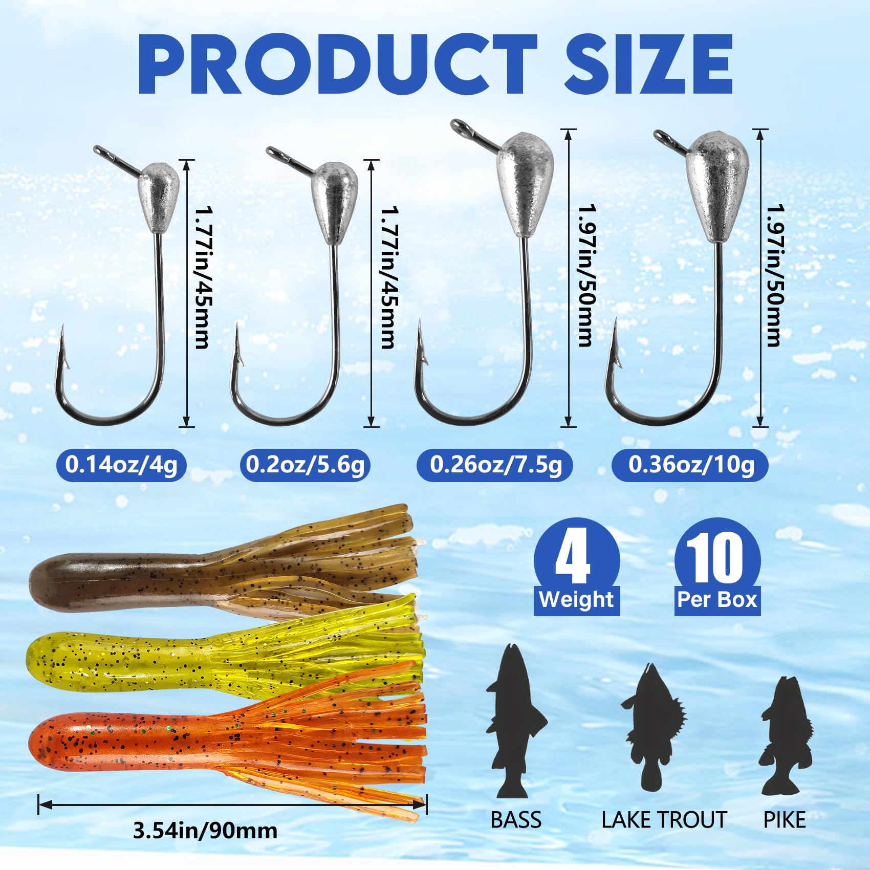 Eupheng Tube Baits for Bass Fishing, Soft Plastic Bait Worm Tube Jig Kit Tube Worms with Tube Jig Heads for Lake Trout Smallmouth Largemouth Bass