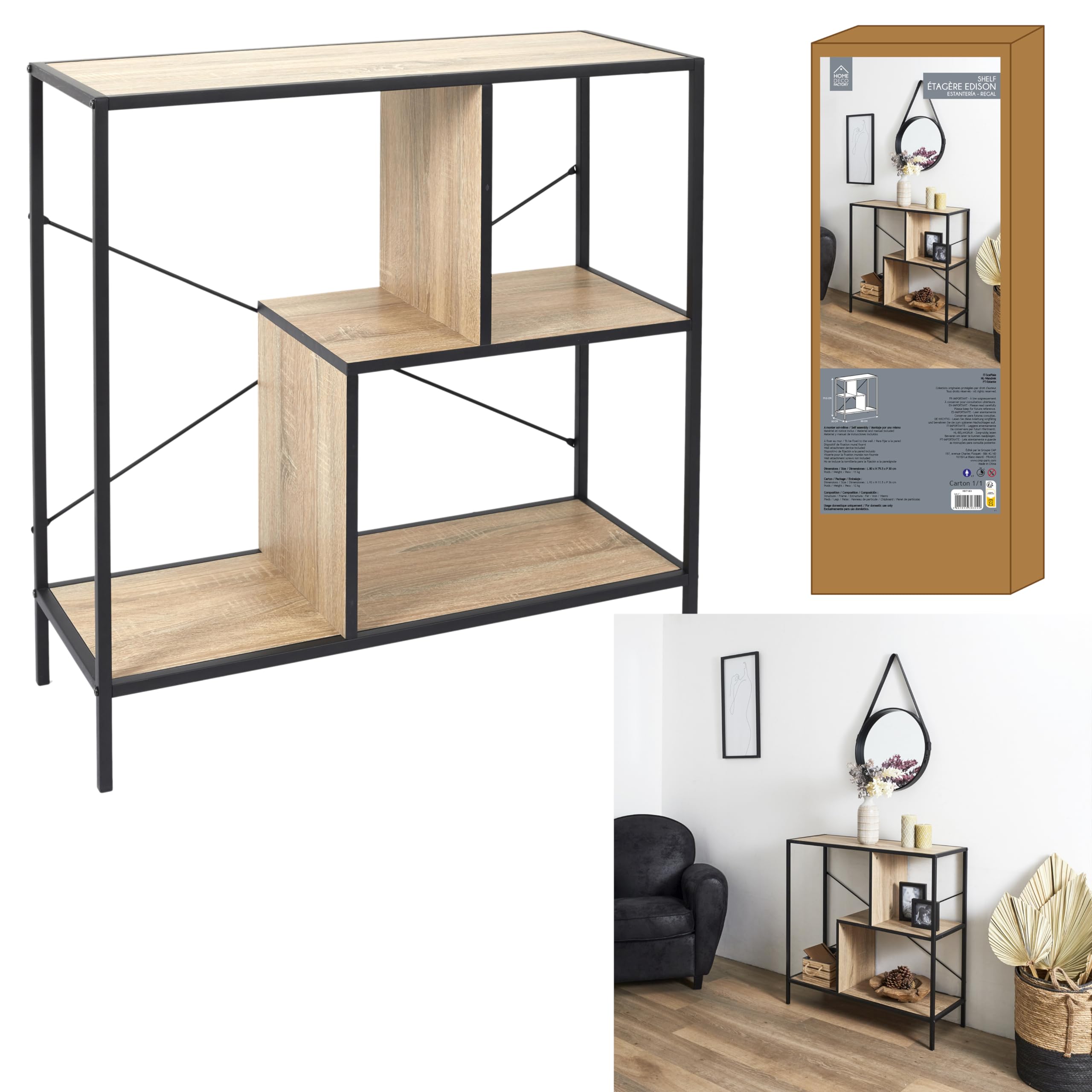 HOME DECO FACTORY ESTANTERÍA 80x30x79 CM Edison, Poliuretano, Nero