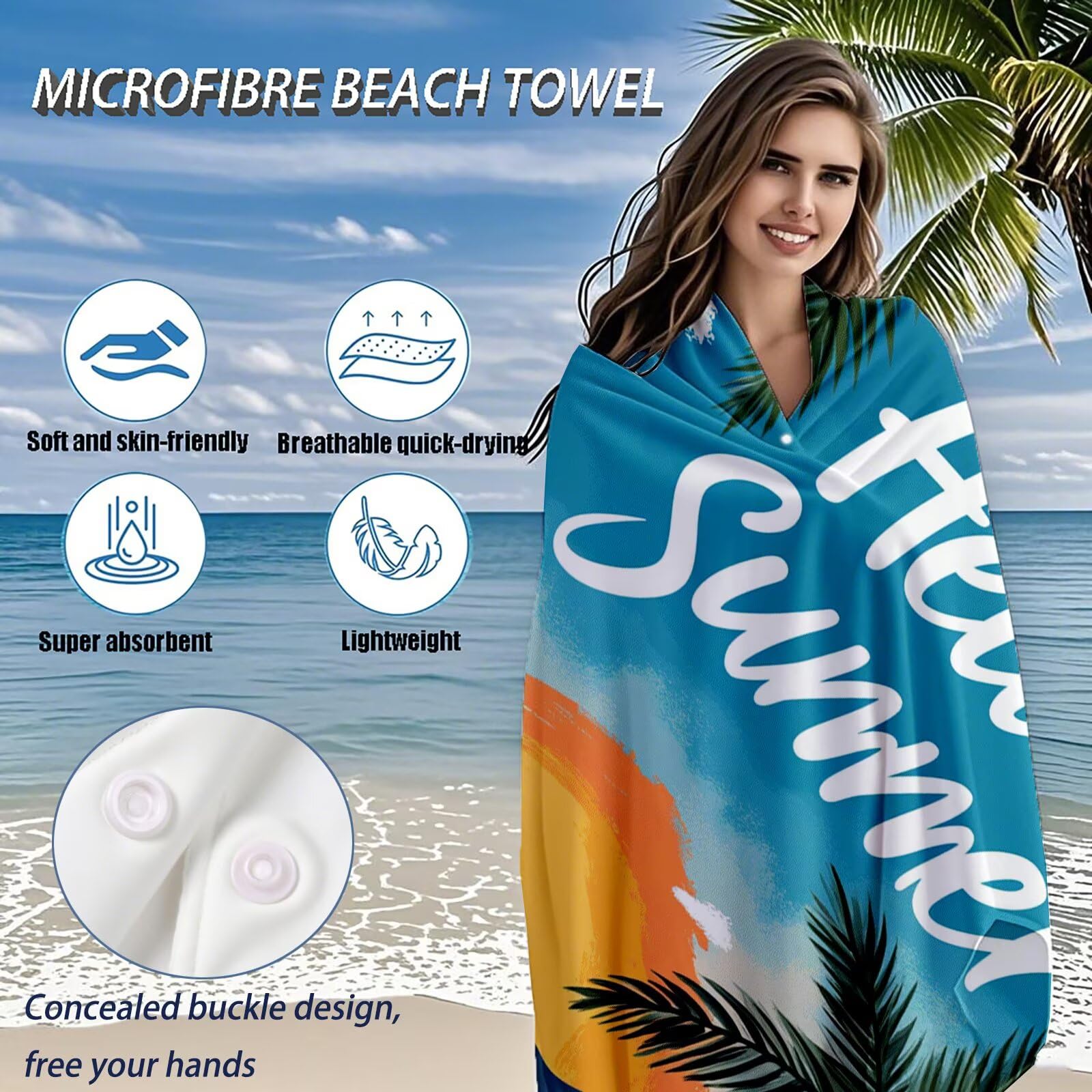 Telo Mare Microfibra, Telo Mare Grande 200x100 cm Set da 2, Antisabbia Asciugatura Rapida Assorbente Salvietta da Spiaggia Asciugamano per Palestra Piscina Viaggi Picnic, Regali Donna Estate Q-772
