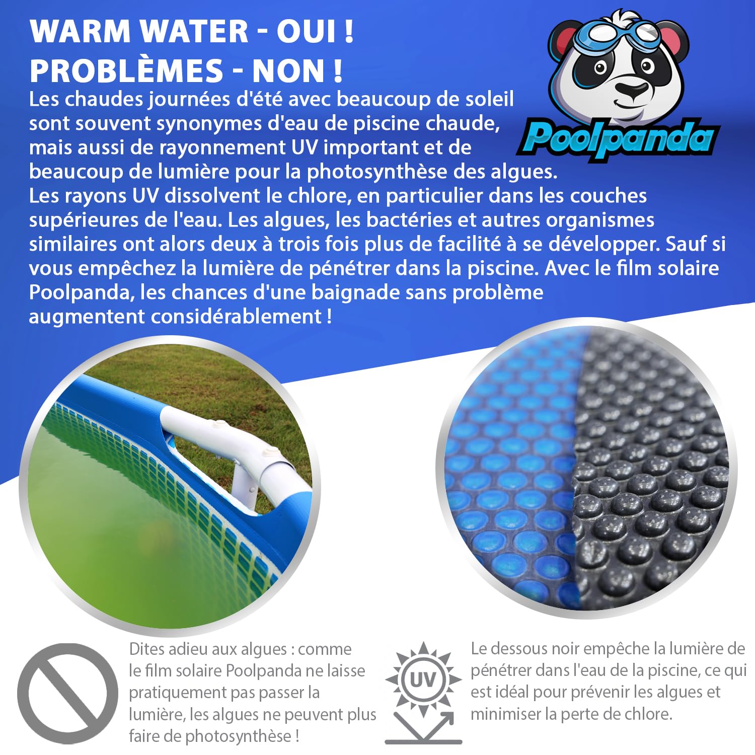 Poolpanda Premium Bâche à Bulles 732 x 366 cm Rectangulaire | Épaisseur 400 µm | Noir/Bleu | découpable | Couverture de Piscine Solaire | Chauffage de Piscine