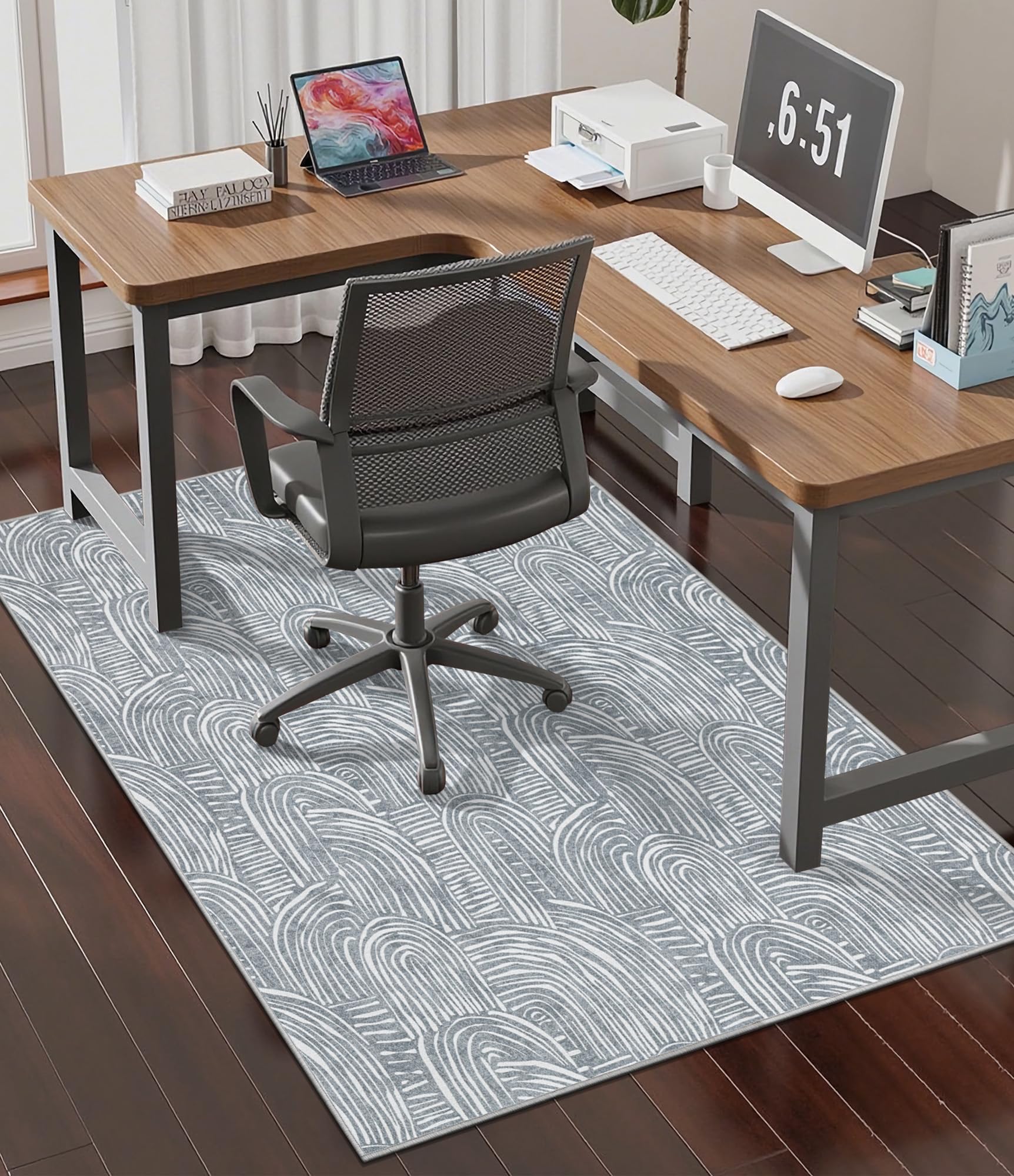 chakme Office Chair Mat for Hardwood Floor, 48"x36" Easy Glide Computer Desk Mat Protector for Rolling Chair Under Desk Rug Nonslip Backing, Machine Wash, (Arc)