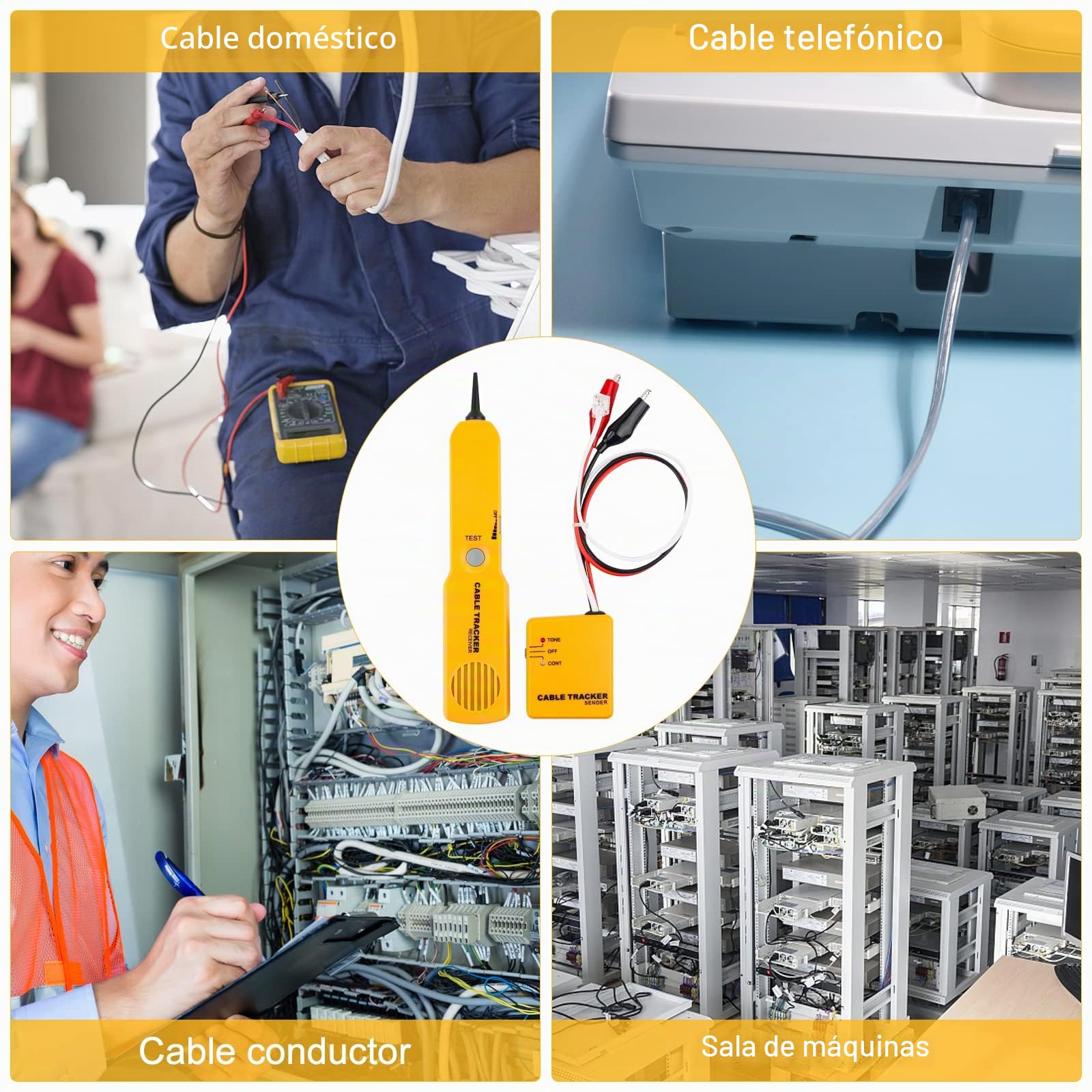 Probador de Circuito y Trazador de Cables, Generador de Tono, Probador de Cable de Red Enchufe RJ-11, Búsqueda y Localización, Continuidad del Circuito de Prueba