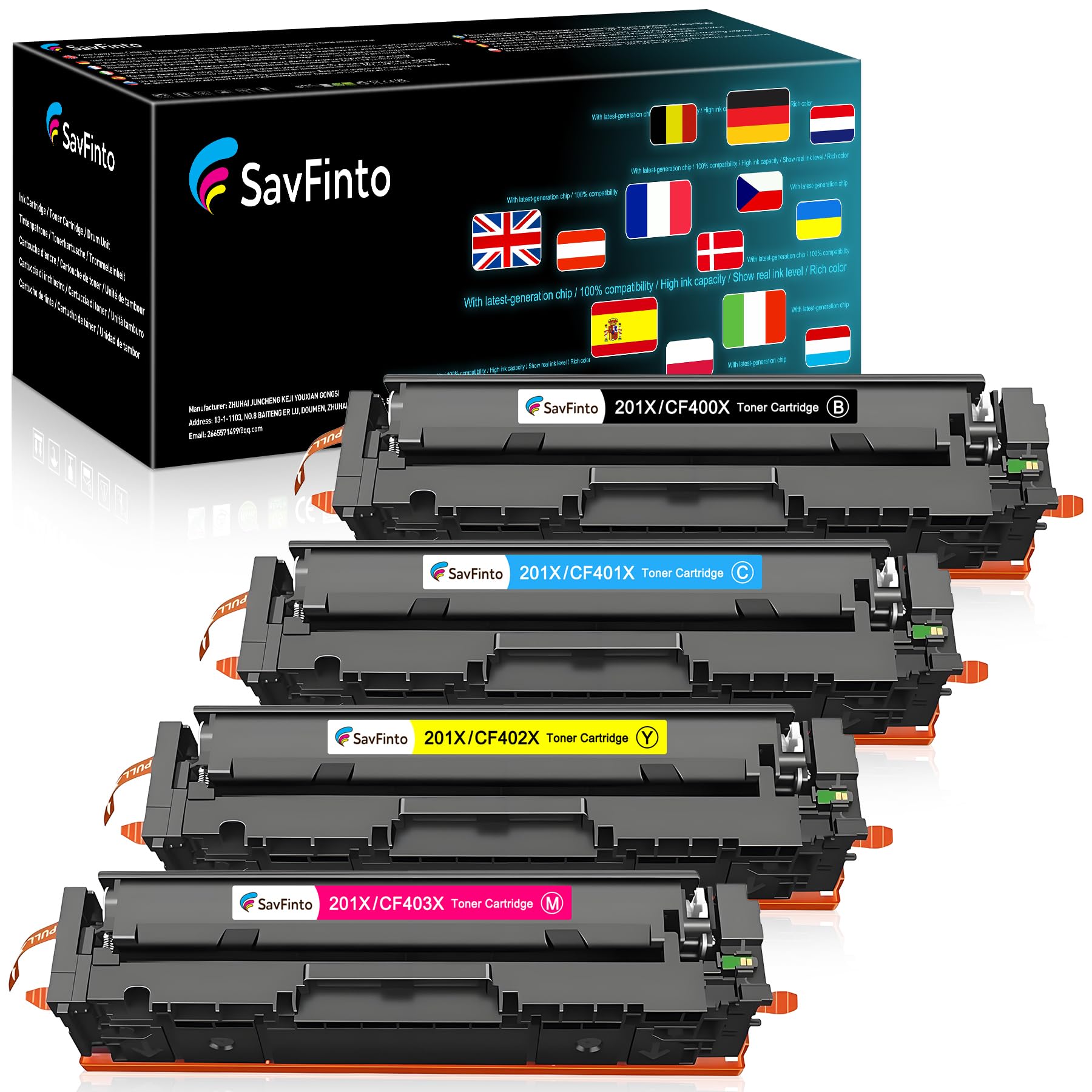 201X CF400X Toner Ersatz für HP 201X CF400X CF401X CF402X CF403X Tonerpatrone Kompatibel für HP Color LaserJet Pro M252dw M252n MFP M277dw M277n M277n M274n M277c6 (4 unidades)