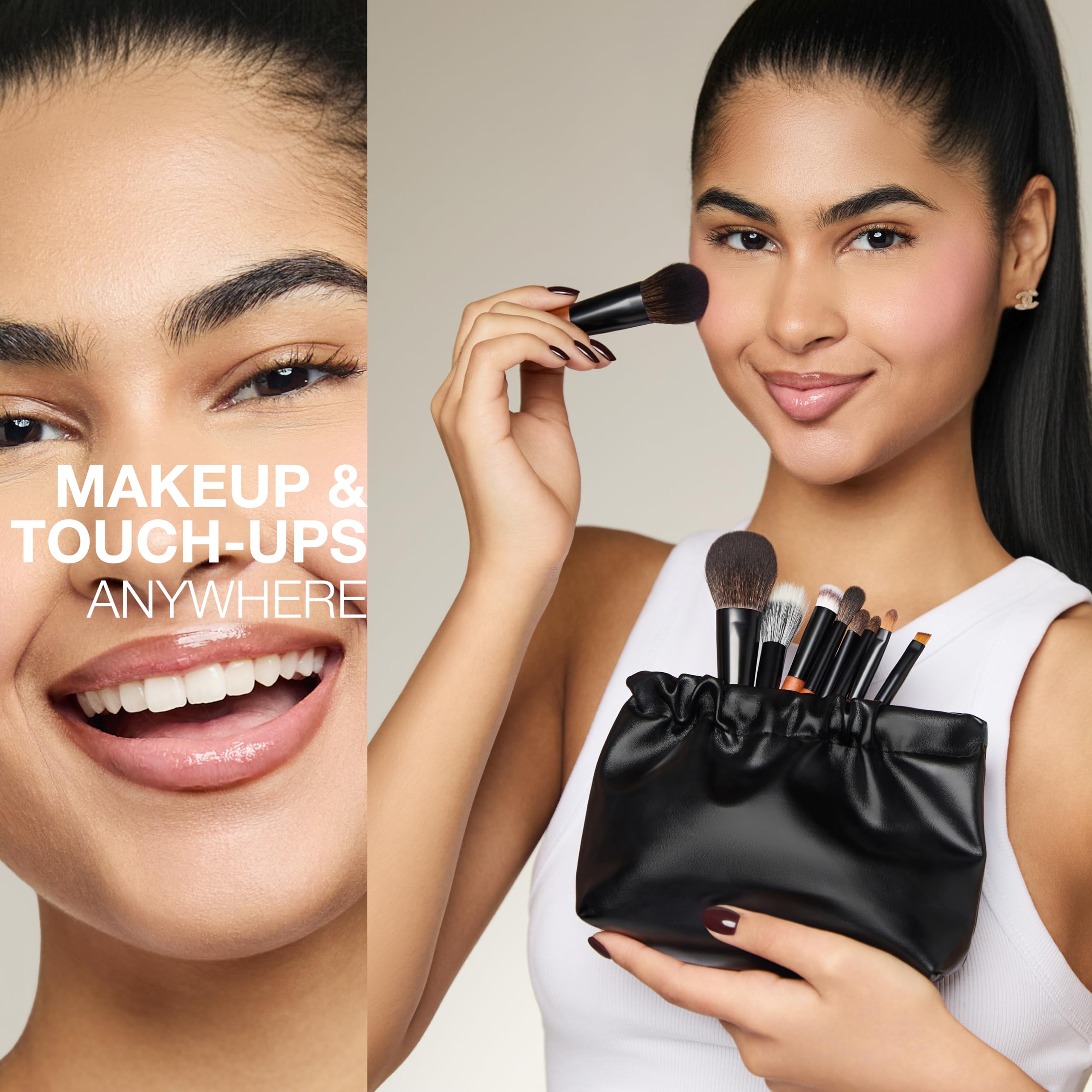 Cosme 9 - Juego de brochas de maquillaje de cara completa para viajes, polvos, correctores, rubor, sombra de ojos, delineador de ojos, cejas, juego de brochas de maquillaje de pelo sintético y natural