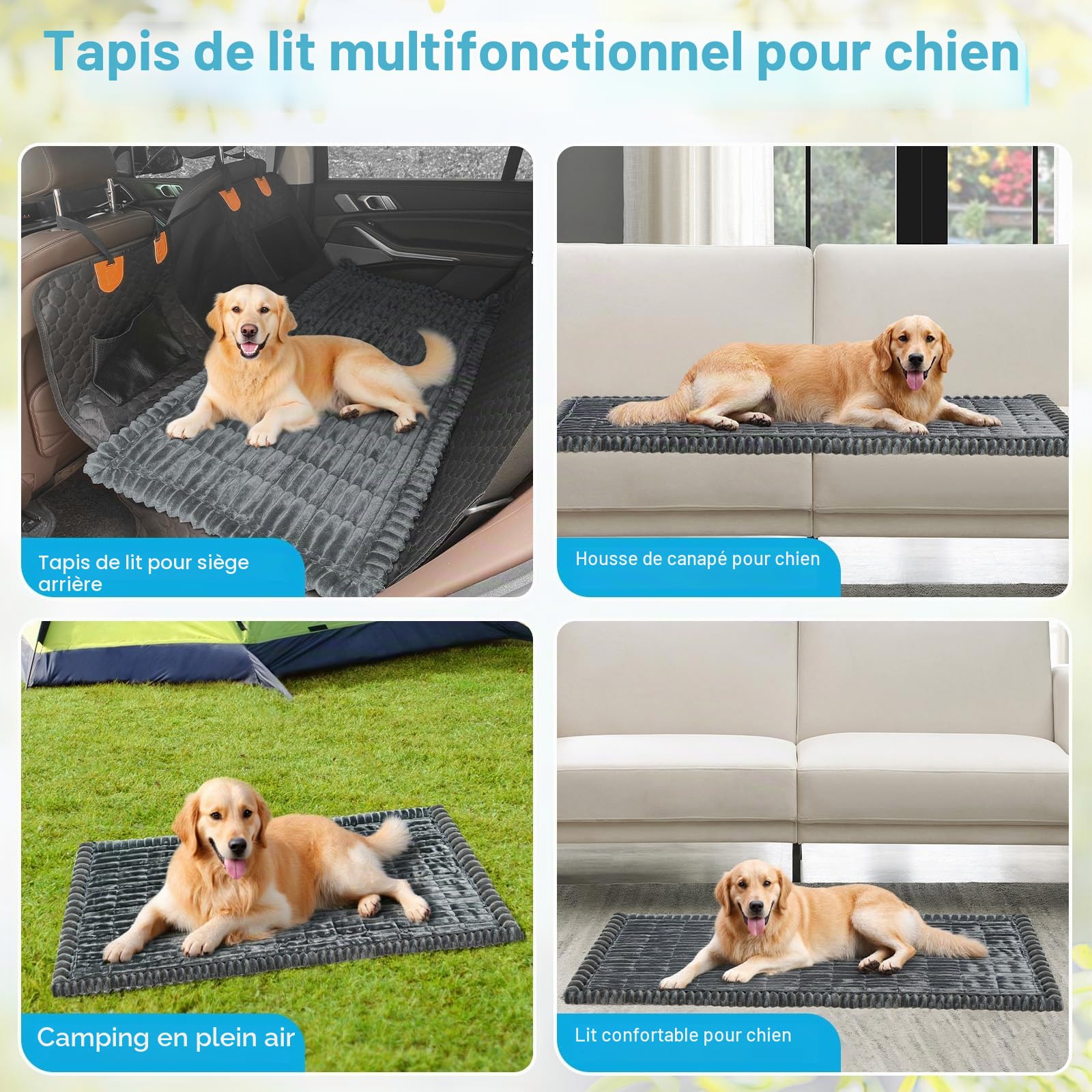 GKXLH Housse de siège arrière pour chien - Tapis de lit doux et antidérapant pour siège arrière de voiture et chien - Épais - En velours côtelé - Gris foncé - 63 x 138 cm
