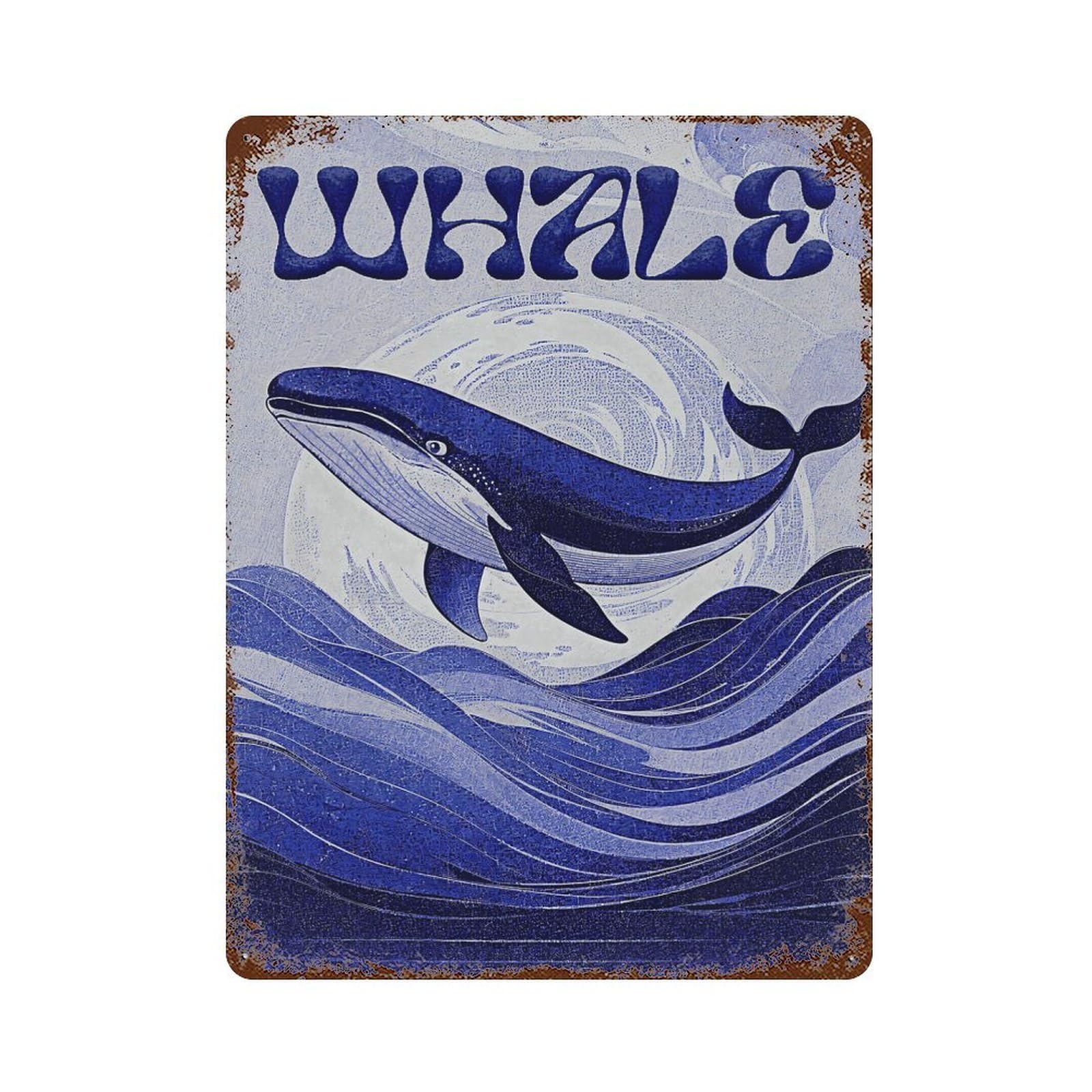 WHALE Rust Effect Tin Sign 15.7"x11.8", Ideal for Shed, Workshop And Garage Wall Decor
