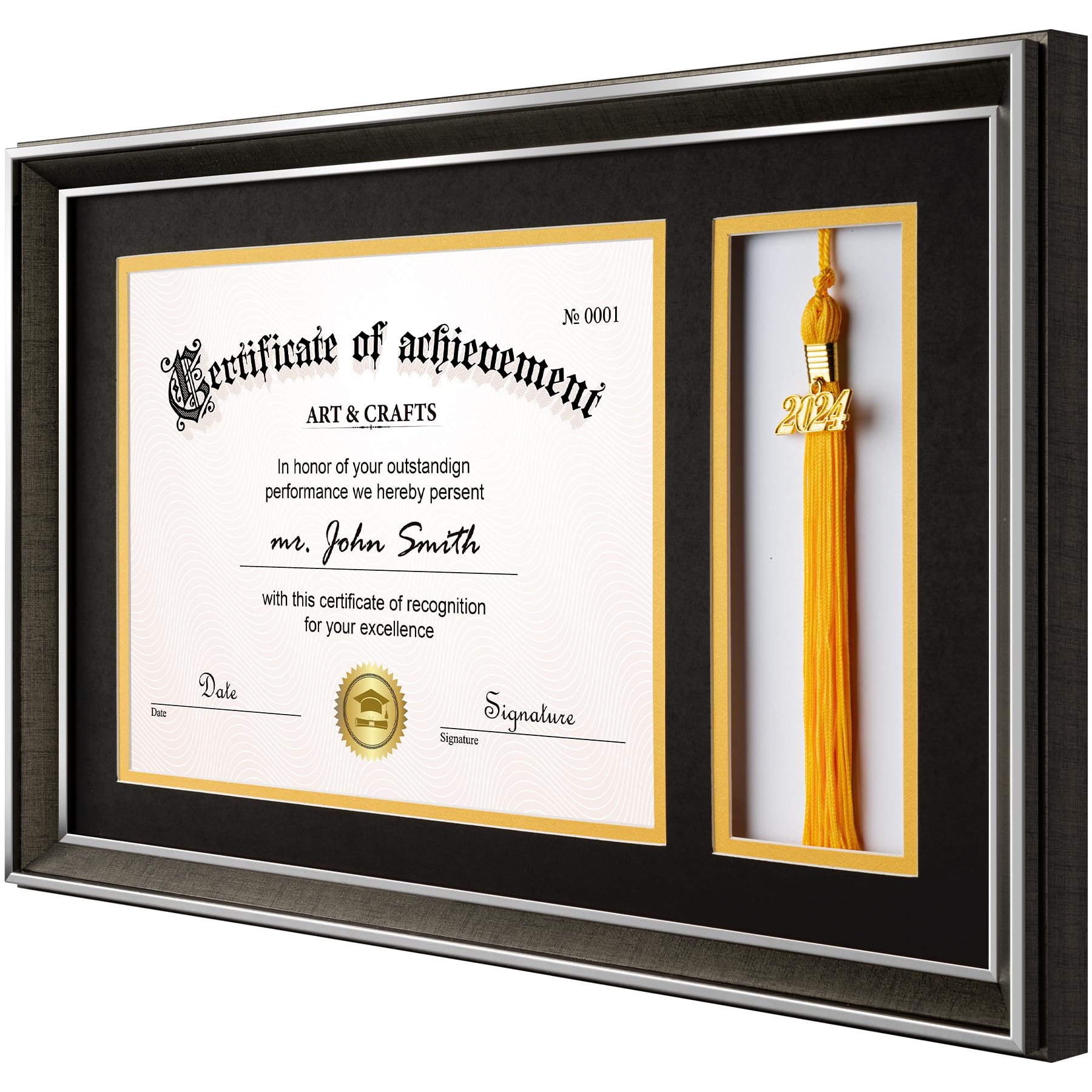 Yaetm 11x17 Diploma Frame With Tassel Holder - Fits 8.5x11 Certificate, Tempered Glass, Black & Gold Mat, Graduation Gift - View #9
