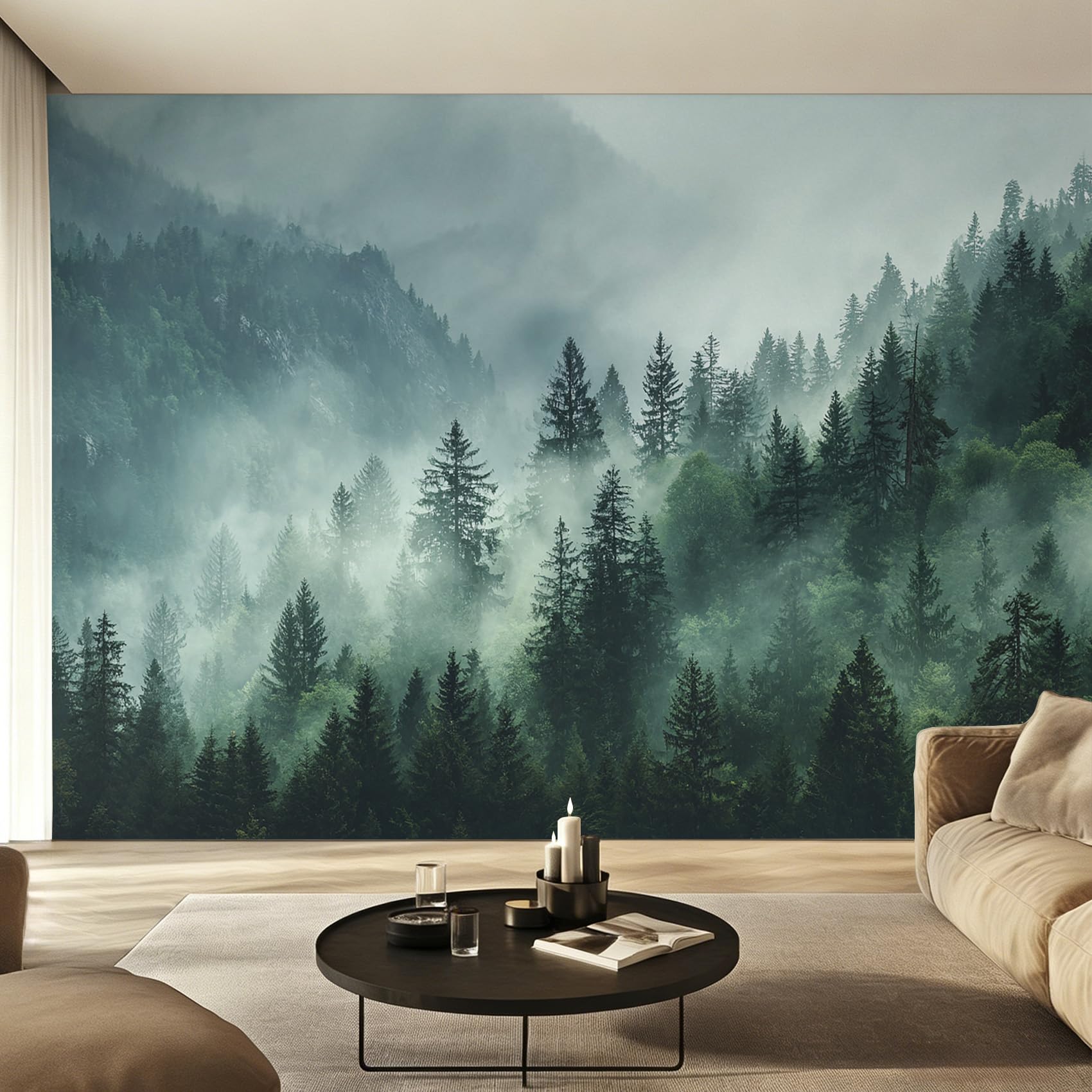 Papier peint forêt brumeuse pour une décoration de chambre zen