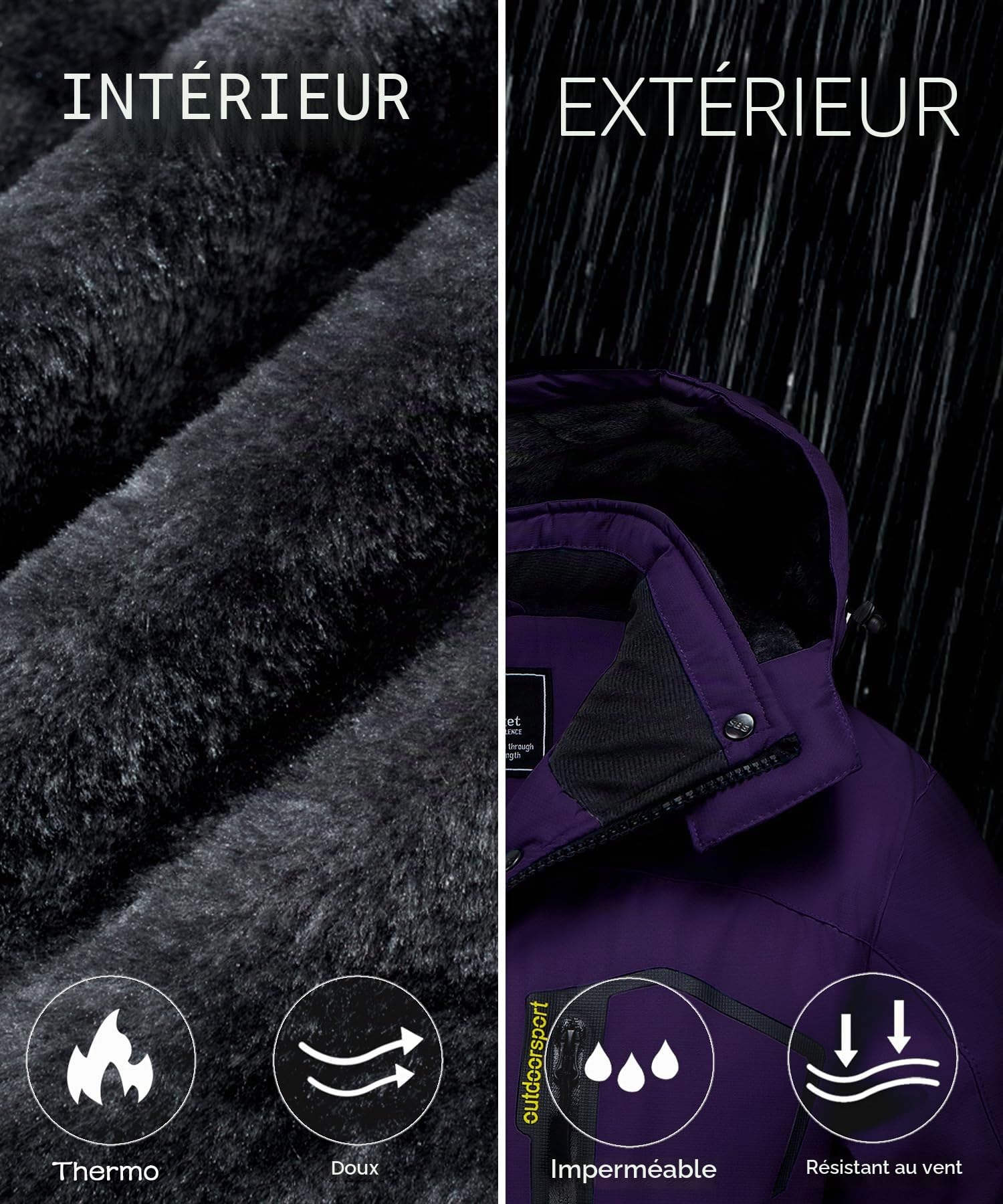 TACVASEN Veste Imperméable Femme Veste en Fleece pour Ski d'Hiver et Randonnée Extérieure avec Capuchon Détachable