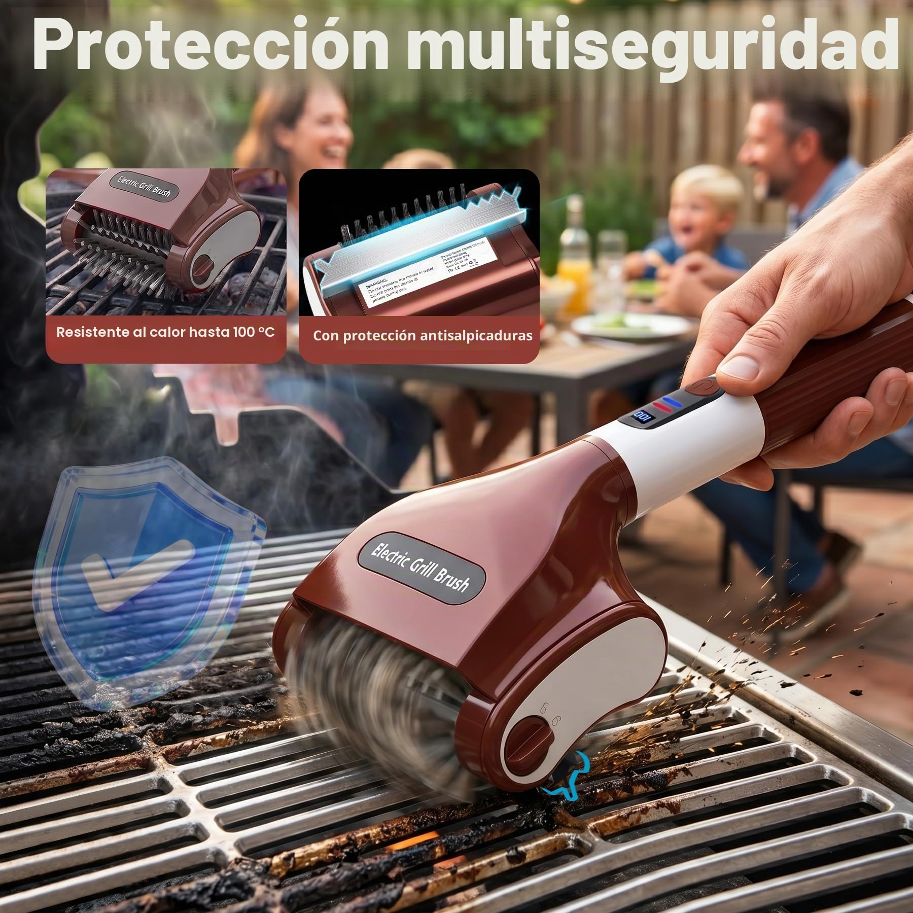 Cepillo Electrico Barbacoa Inalámbrico,2 Velocidades Cepillo Eléctrico para Parrilla con Pantalla LED Cepillo Repuesto Acero Inoxidable,Recargable Limpiador de Parrilla Electrico con Luz para Parrilla