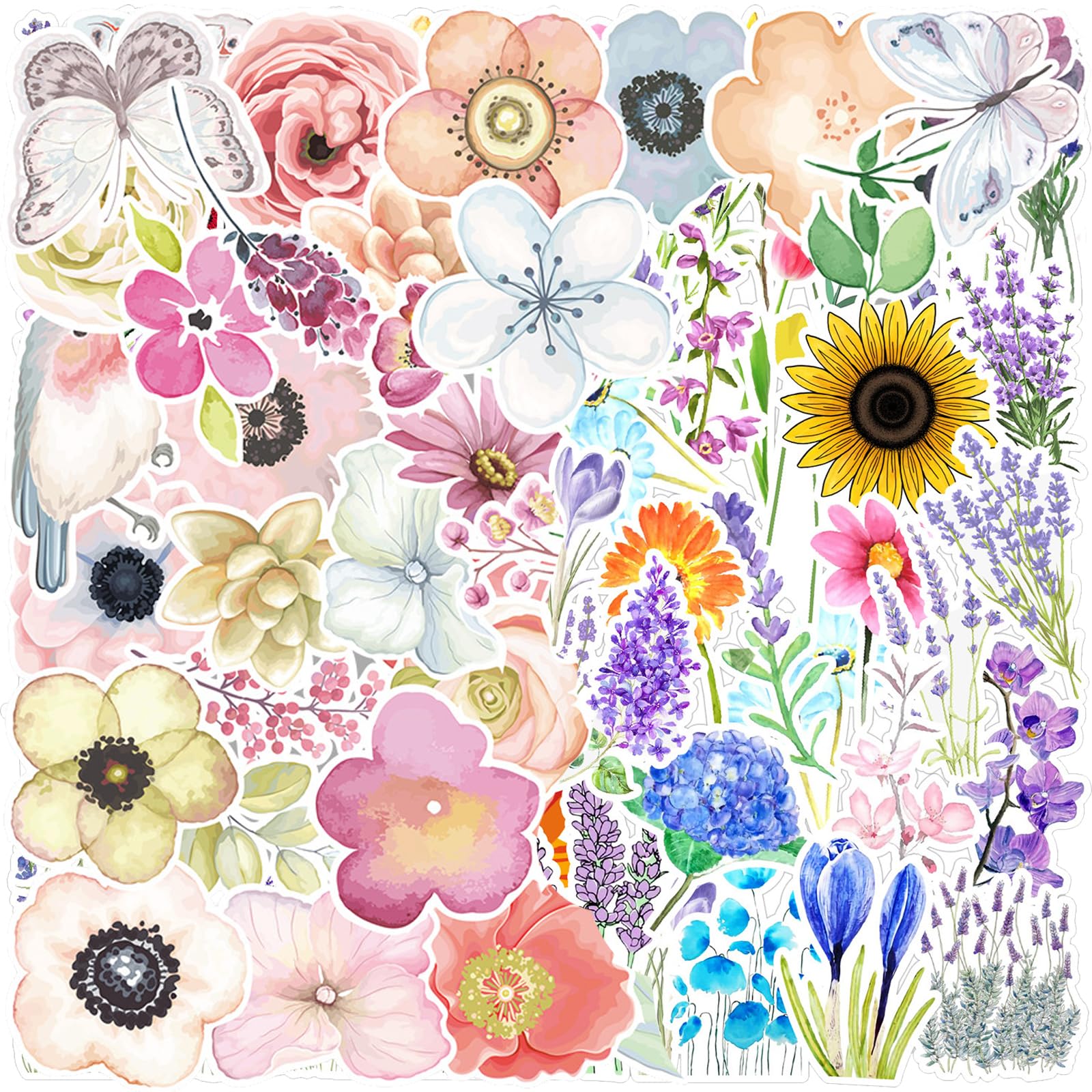 DKDDSSS 100 Piezas Pegatinas de Flores, Pegatinas de Plantas, Impermeables Pegatinas, Pegatinas Decorativas para Manualidades, para Ordenador Portátil Scrapbooking Teléfono Patineta