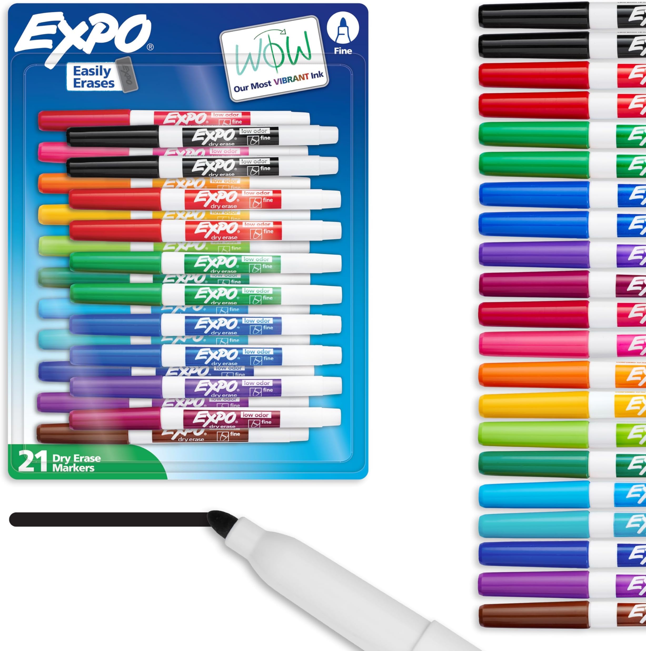 EXPO Dry Erase Markers, Low Odor Ink, Assorted Colors, Fine Tip, 21 Count - Whiteboard, Essential Supplies for Office, School, Classroom, Teachers (Pack of 12)