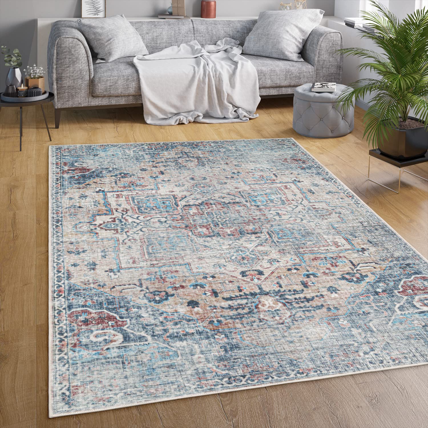 Paco Home Alfombra Salon De Habitacion Tejido Plano Moderna Oriental Motivo Marroqui Ornament Vintage Se Puede Lavar En La Lavadora, tamaño:140x200 cm, Color:Multicolor 4