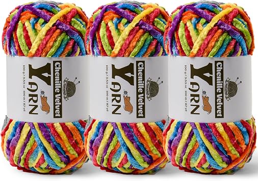 Chenille Crochet Rainbow Yarn 3 Pack