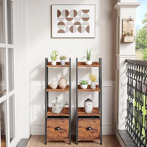 Vista 16 de Furologee Estantería de escalera blanca de 4 niveles, estantería de escalera con cajón extraíble, estante de almacenamiento organizador