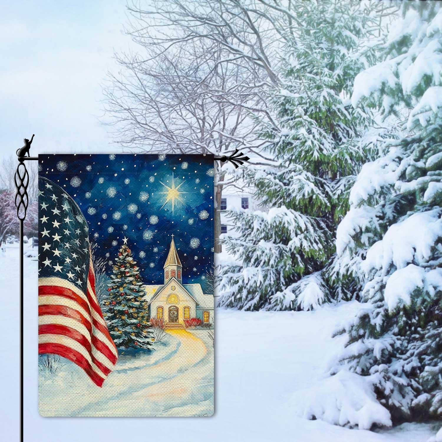 Christmas Night Garden Flag Patriotic America Flag Holy Night Garden Flag Nativity Vertical Double Sided Rustic Farmland Burlap Yard Lawn Outdoor Decor 12.5x18" - Image 2