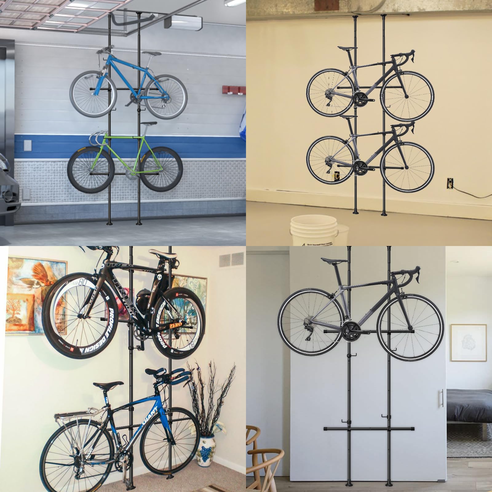Fahrrad-Aufbewahrungsregal, 2 Fahrräder, ohne Bohren, vertikaler Fahrradständer, robuster Fahrrad-Organizer für Garage, Wohnung, Wandhalterung, 