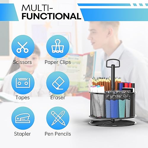 Miniatura 3 de Soporte giratorio de 360 grados para escritorio, organizador de lápices de malla multifuncional, 4 compartimentos, organizador estacionario de