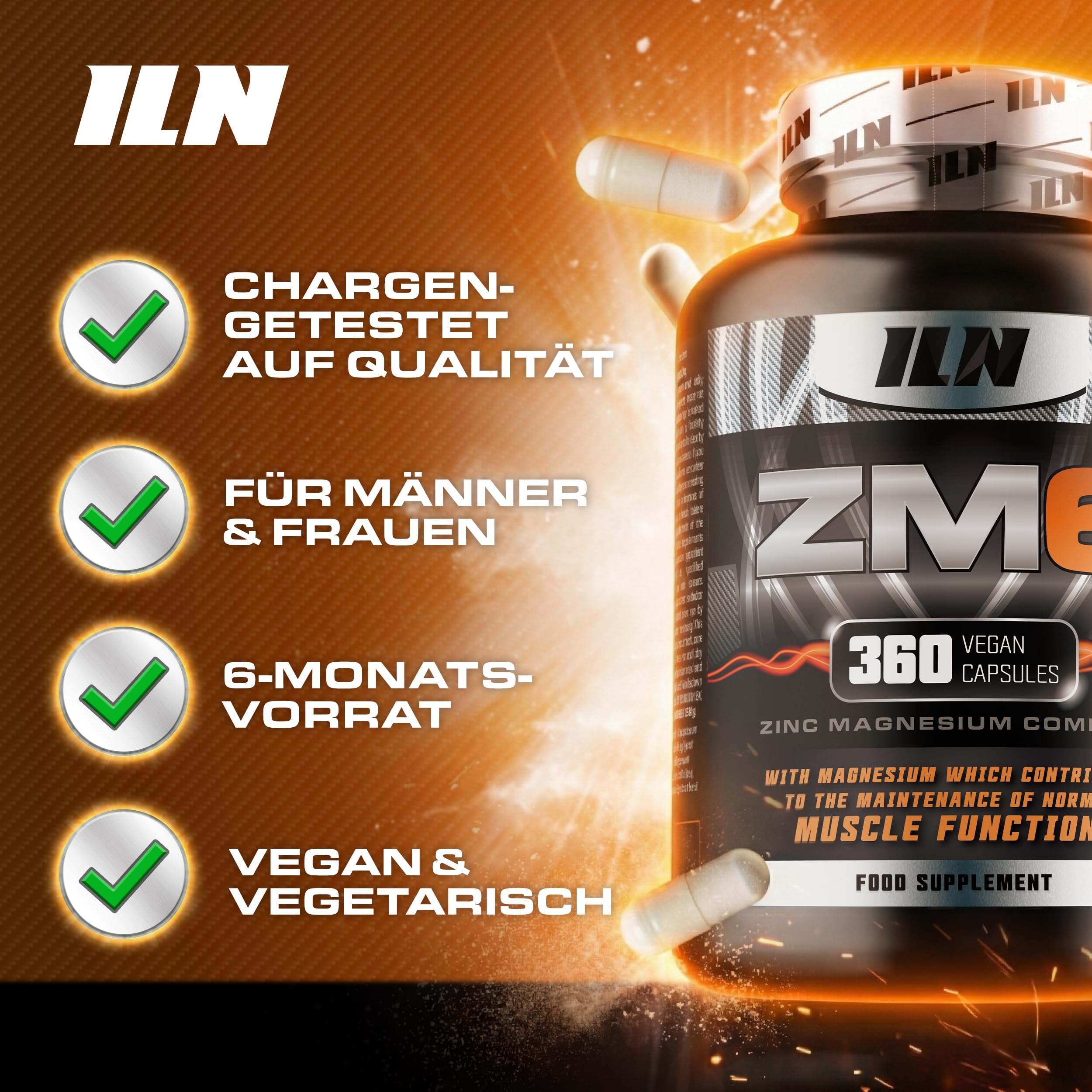 ZM6 Zink Magnesium Kapseln - Zink hochdosiert mit Vitamin B6 - Magnesium Komplex für normale Muskelfunktion - 360 vegane Kapseln