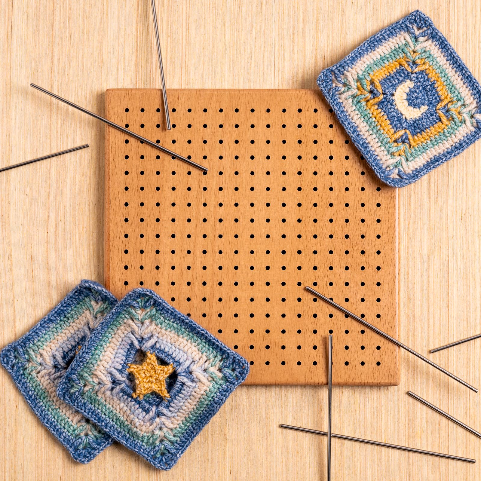Handgefertigtes Häkelbrett aus Holz – ideales Geschenk-Set zum Stricken von Häkeln und Oma-Quadraten – komplettes Set mit 50 15,2 cm Edelstahl-Stangennadeln, Ständer, Aufbewahrungsschublade (24,1 cm)