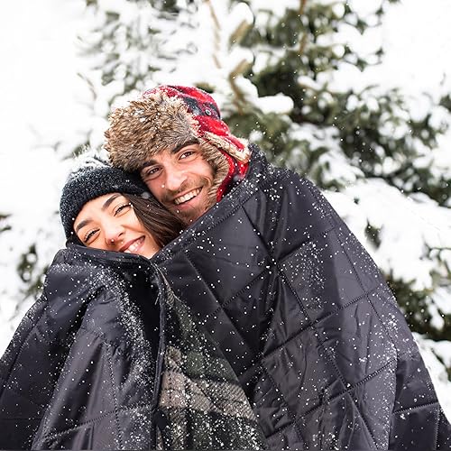 Miniatura 6 de DUKUSEEK Manta con capucha para exteriores, manta de camping impermeable, acolchada, forro polar grueso, cálida, resistente al viento, a prueba de