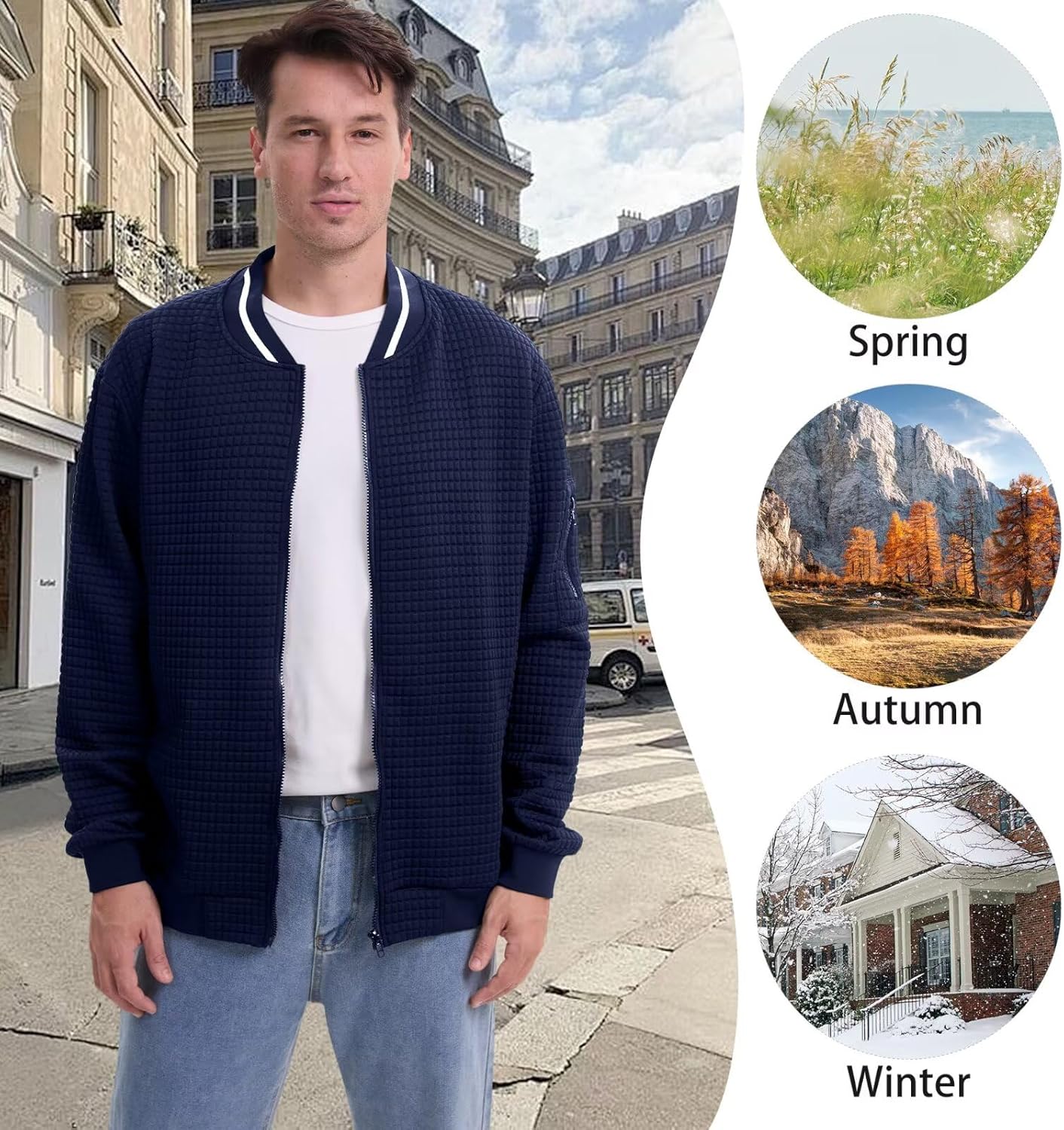 Men's Lightweight Jackets Full Zip Up Varsity Baseball Jacket Casual Waffle Letterman Bomber Jacket with Zip Pockets - Image 3