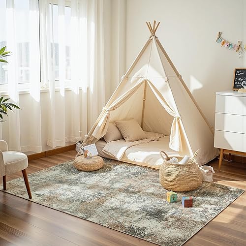 Vista 102 de Alfombra de área para sala de estar: 5 x 7 de interior, suave, esponjosa, alfombra abstracta para dormitorio, cocina, comedor, suelo, alfombra