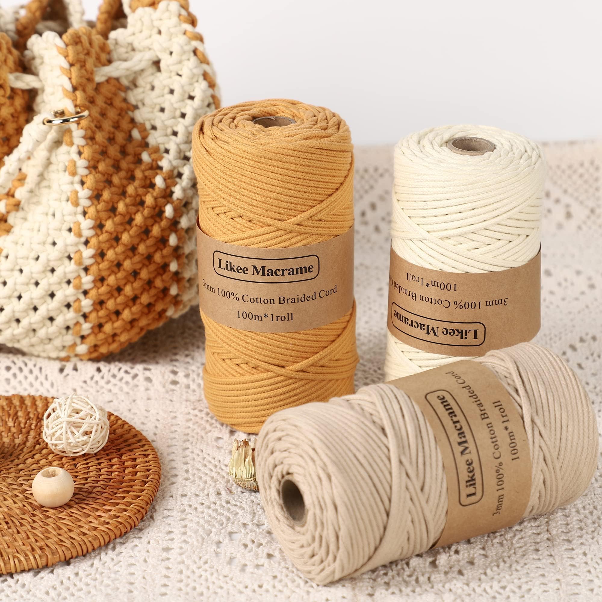 MORAINJAY Macramé koord, 2 mm, 100 m, oranje macramé katoenen koord, knutselkoord, crème natuurlijk katoenen touw voor macramé kunst, doe-het-zelf ambachten en geschenkverpakking - 16 levendige