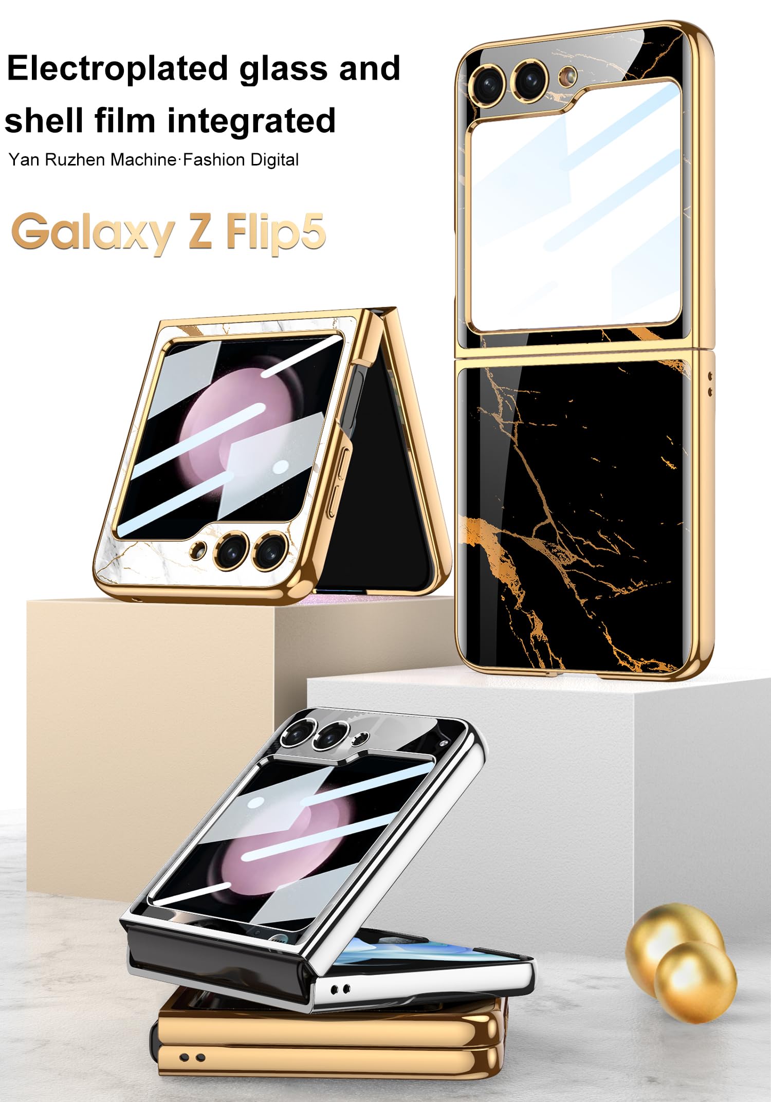 SHIEID for Samsung Z Flip 5 Case Ultra-Thin Electroplated Glass Protective Cover for Samsung Galaxy Z Flip 5 Case, Floral