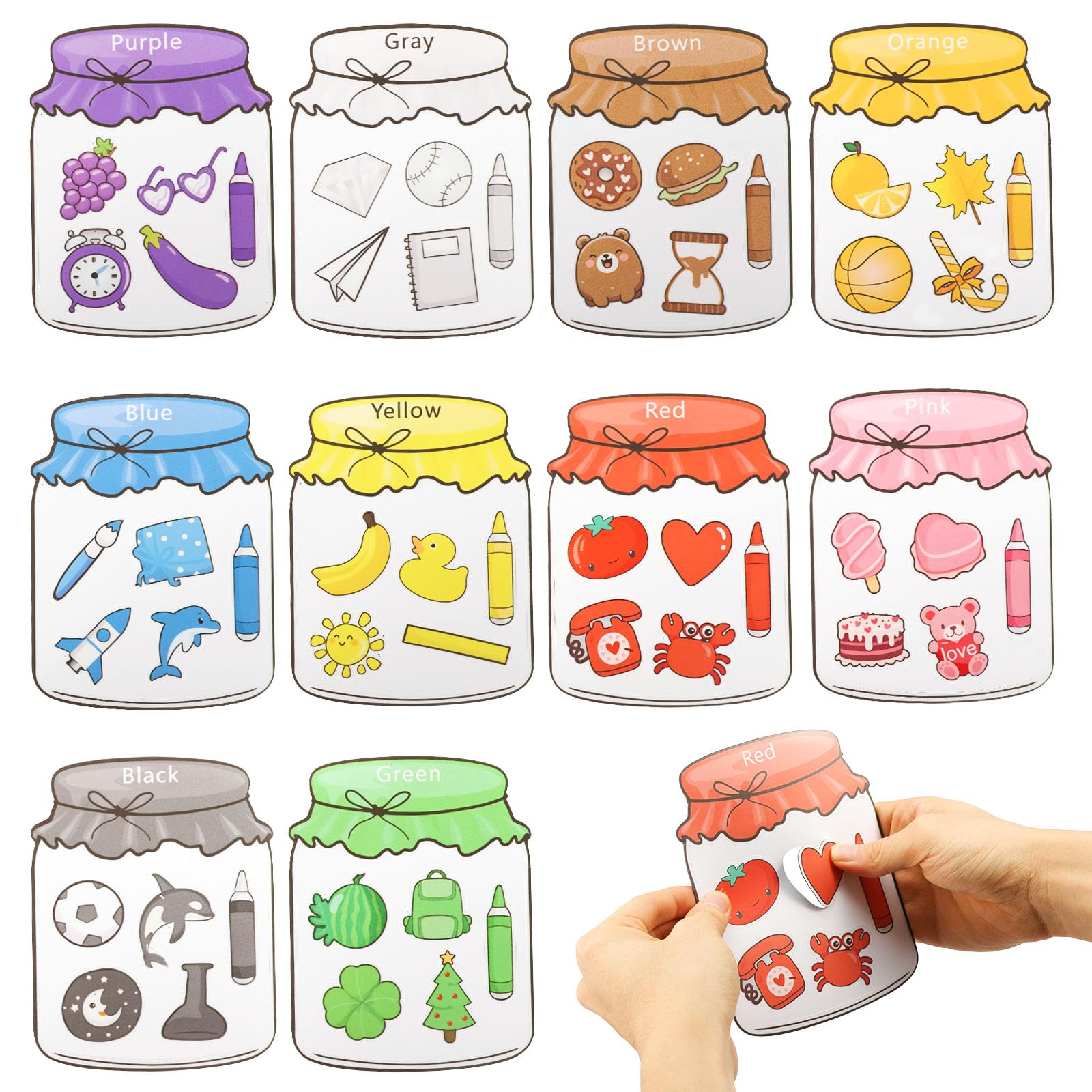 10Pcs Magnetic Color Sorting Toy,Cute Fridge Magnet for Kids, Early Educational Sorting Set,50 Vibrant Learning Color Shape Activity Fridge Magnet for Refrigerator Whiteboard