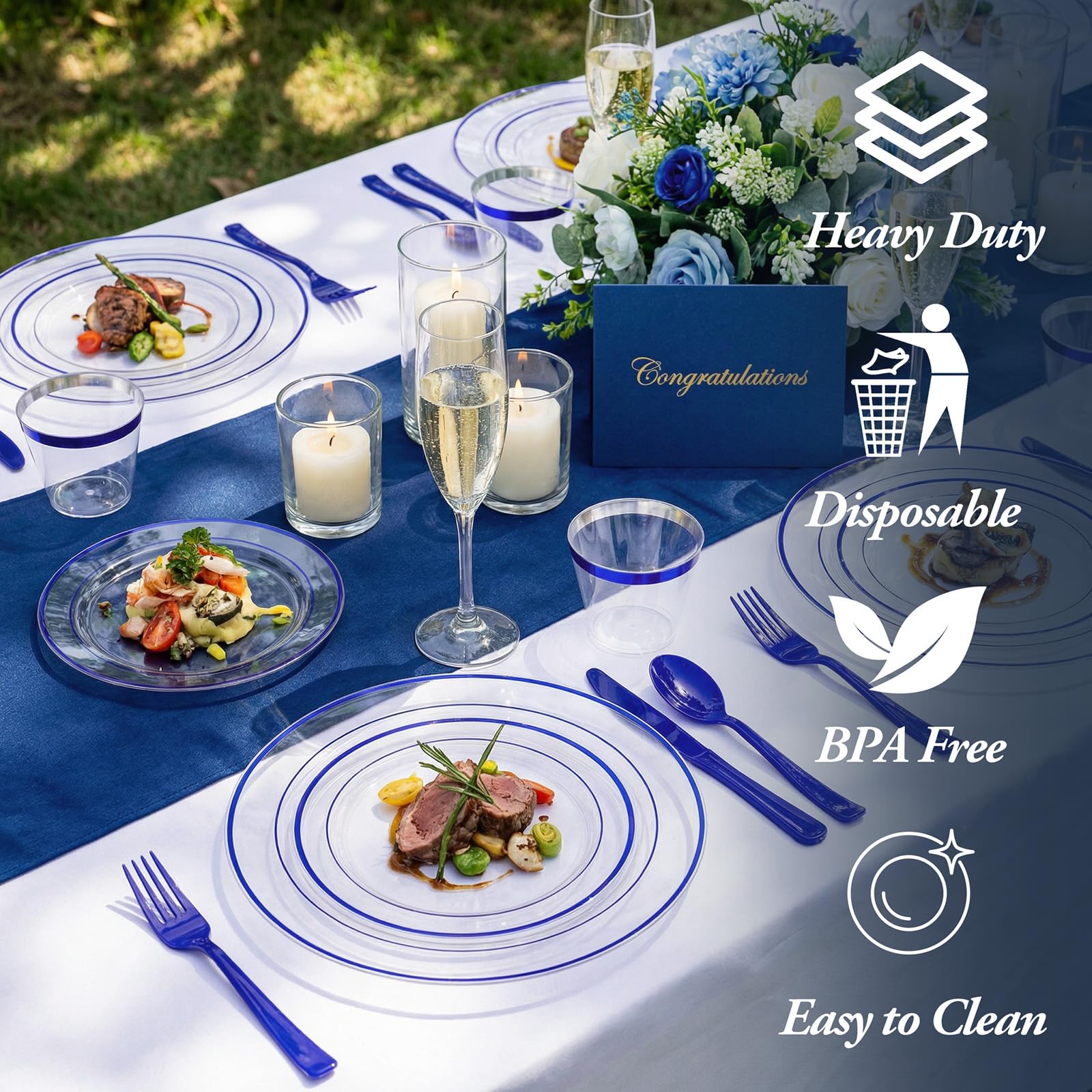 I00000 350 Piece Blue Dinnerware Set - 50 Guest Capacity -9