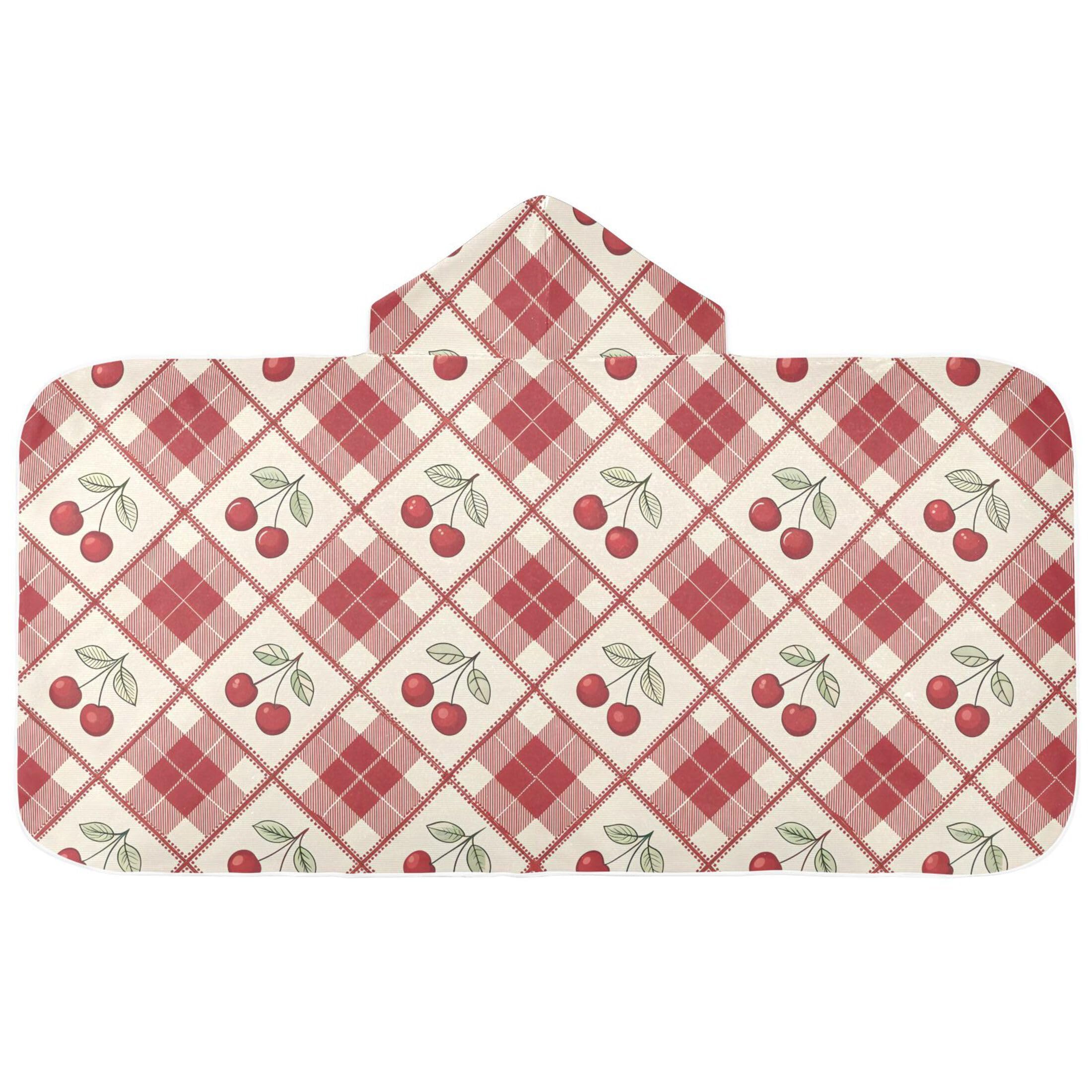 Fuauuyl Cherry Berry Gingham Hooded Baby Bath Towel Soft & Breathable Towel for Newborns Infants Toddlers, Nursery Essential