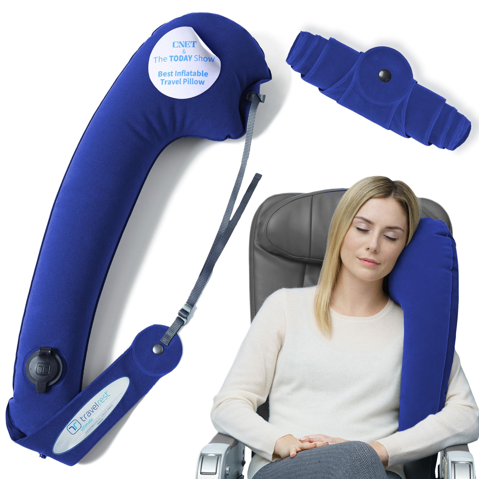 – Travelrest Ultimate Travel Pillow & Neck Pillow - Straps to Airplane Seat & Car - Best Accessory for Plane, Auto, Bus, Train, Office Napping, Camping, Wheelchairs (Rolls Up Small) (2-Year Warranty)