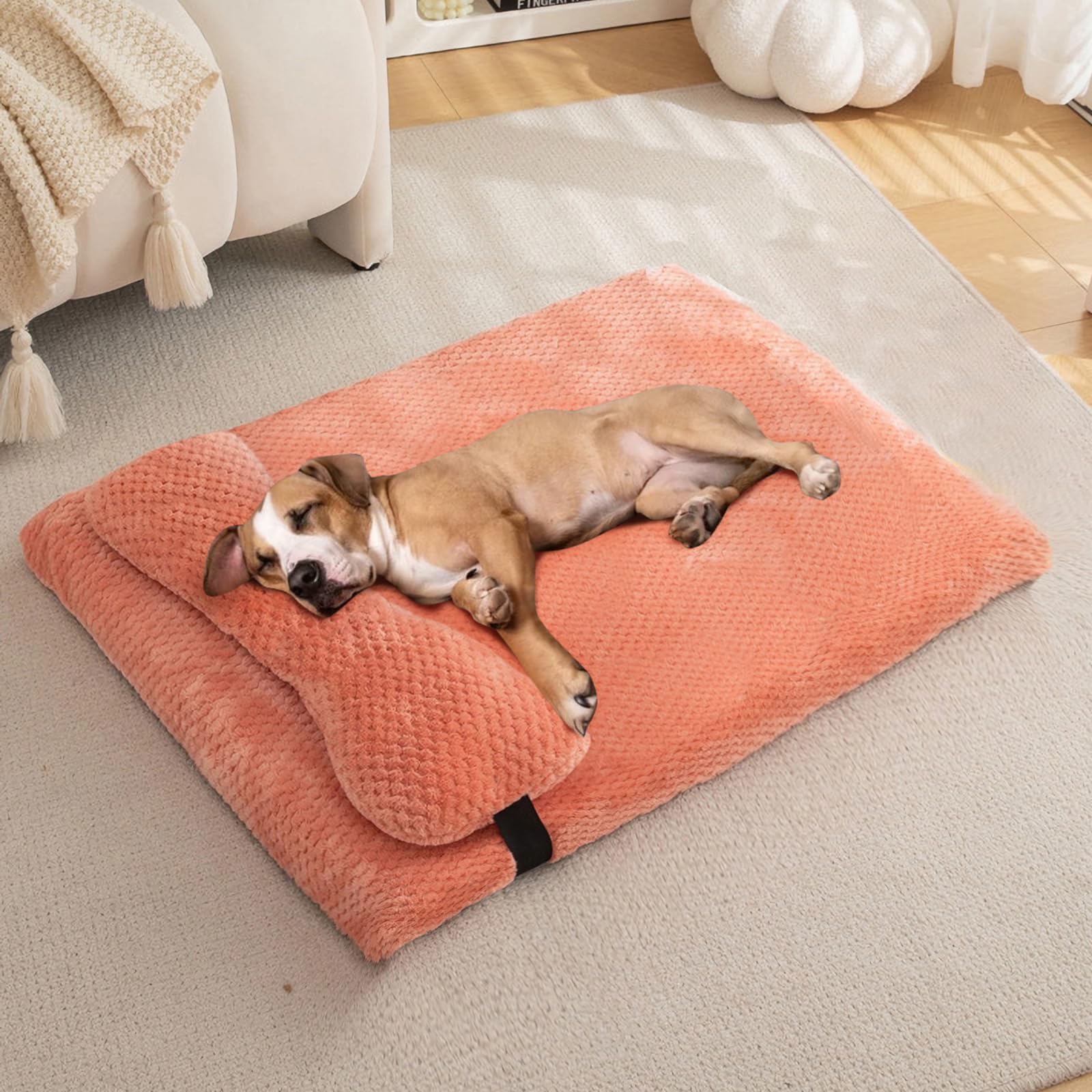 huraty Orthopedic Dog Bed with Bolster Pillow, Soft Plush Pet Bed Mat Non-Slip Bottom, Washable Pet Bed Mattress for Crate Kennel Suitable for Pets Up