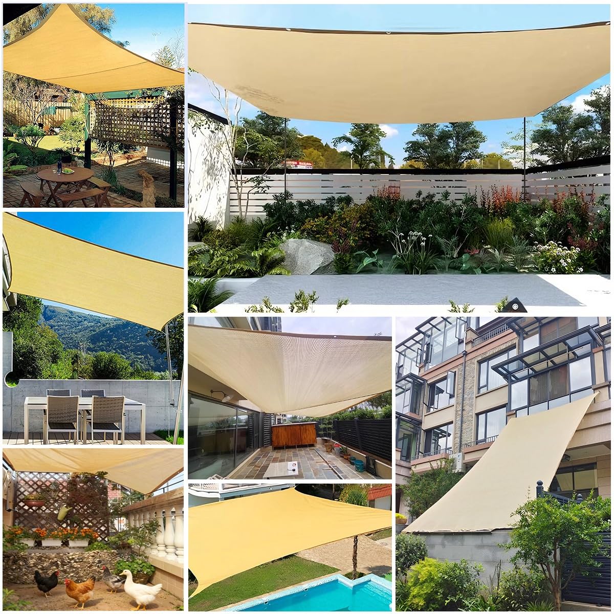 Sonnenschutz Segel Sonnensegel Hdpe-Gewebe, Rechteckig Schattiernetz mit Ösen, Luftdurchlässig Wasserdurchlässig Schattierungsnetz für Terrasse Balkon, Creme Farben(4 x 7m)