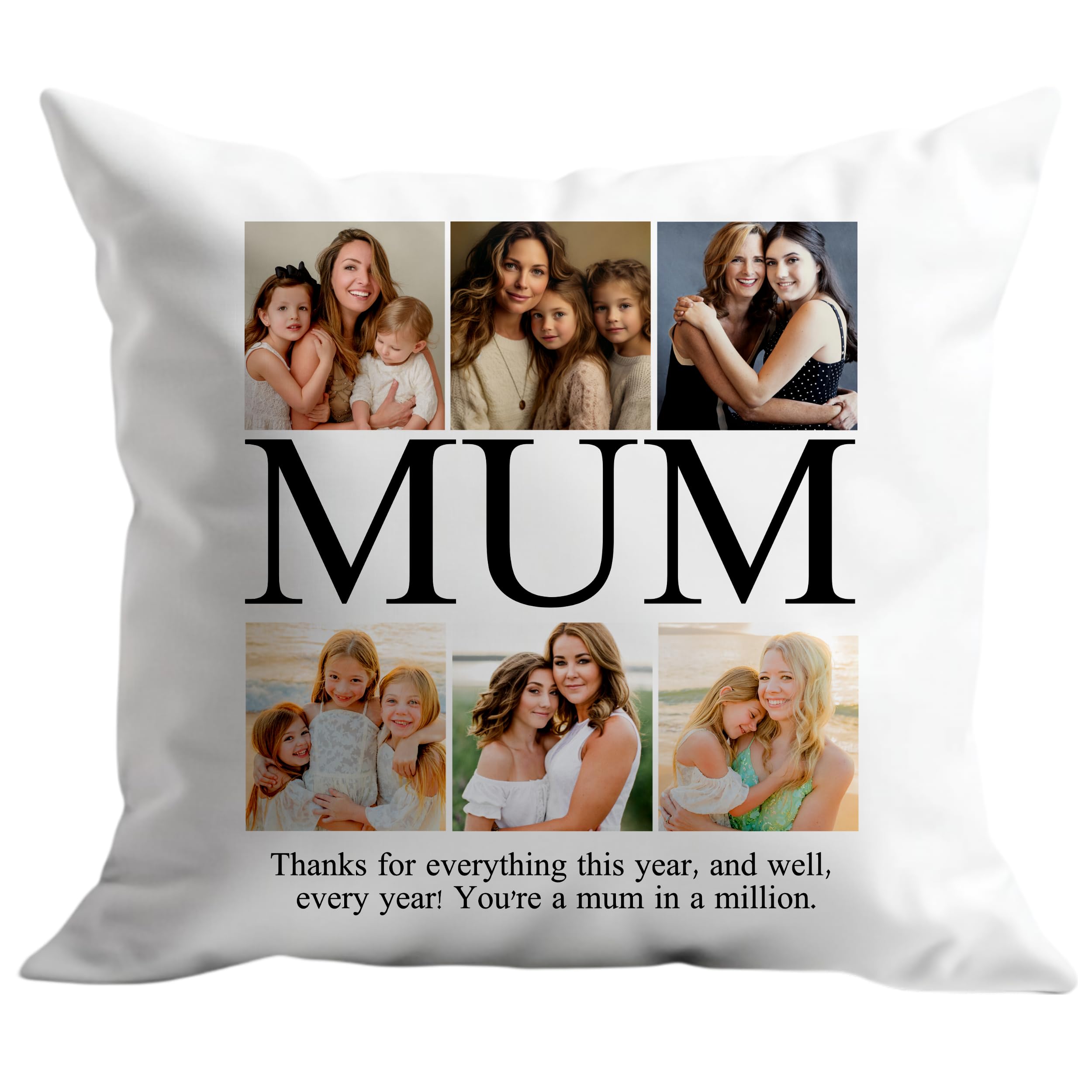 PB TECH Personalised Pillow Cushion Cover, Gifts for Mum, Customised With Four Multi Photo Printed Collage, Gift for Mothers Day, Present for Mum Mummy Granny, Keepsake Home Décor Pillow/Cushion.