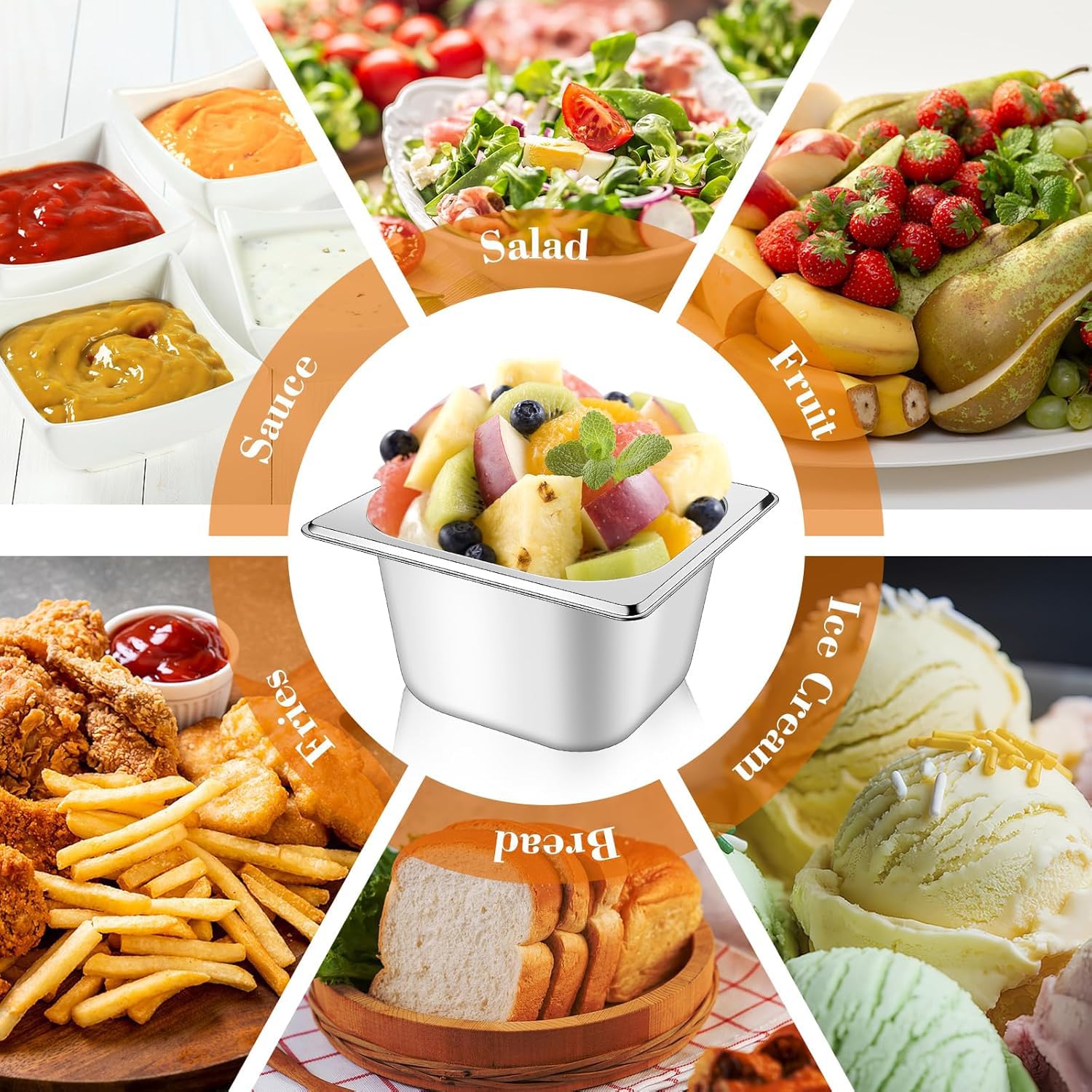 4 padelle Gastronorm in acciaio inox da 1/6 con coperchio, profondità 10 cm, organizer per servizi alimentari, hotel, catering, piatti da cucina, piatti da pranzo, per ristoranti, buffet e