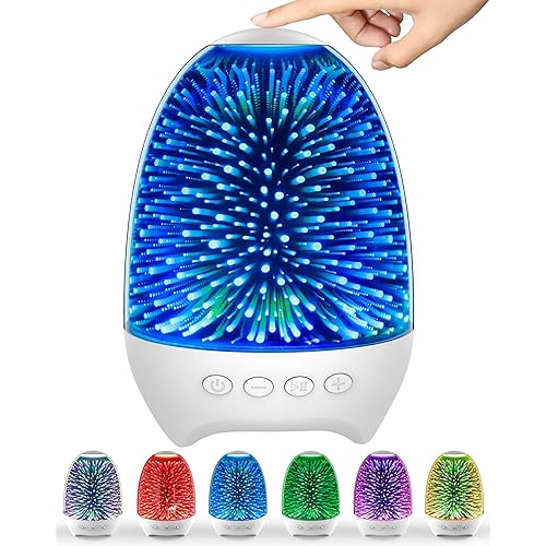Aiscool Night Light Bluetooth Speaker, 3D Glass Fireworks Lamp with Touch Control, 7 Colors & Gradient Mode, Rechargeable Bedside Light for Bedroom, Gift for Kids, Teens & Adults (Galaxy White)