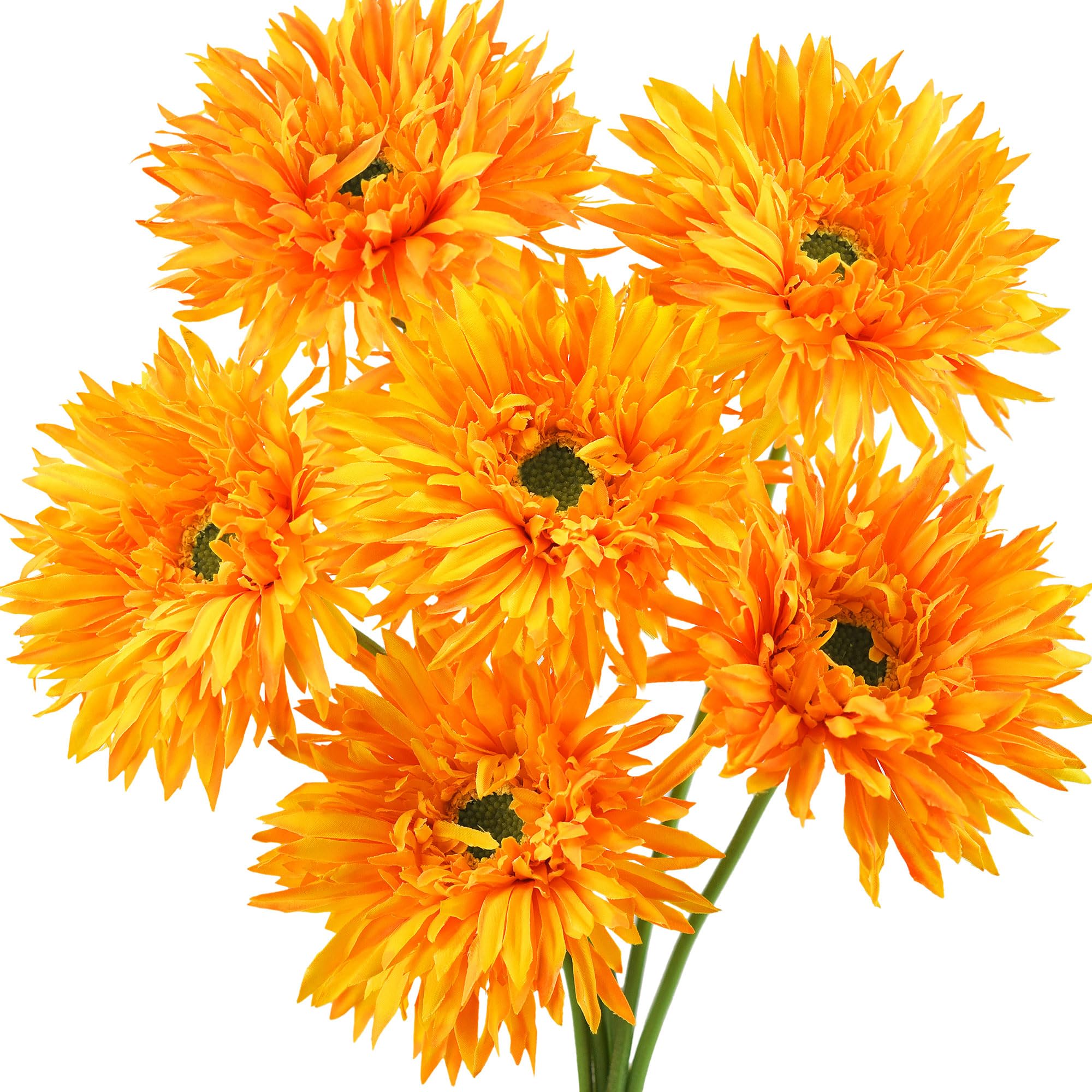 Fiveseasonstuff Silk Bright Orange Spider Gerbera 42Cm (6 Stems) Bright Orange Spider Gerbera Daisies Silk Flowers Real Looking Artificial Flowers 42Cm (6 Stems)