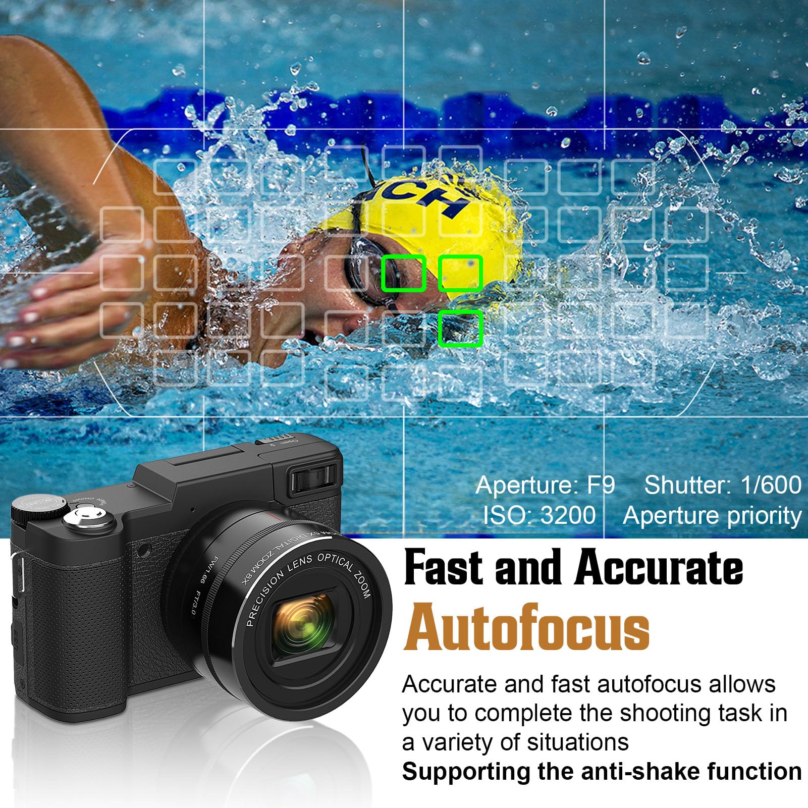 Fotocamera Digitale 4K per Fotografia, Fotocamera per Vlogging con Messa a Fuoco Automatica UHD da 48 MP con Schermo Ribaltabile a 180° da 3,0, Zoom Ottico 5X e Zoom Digitale